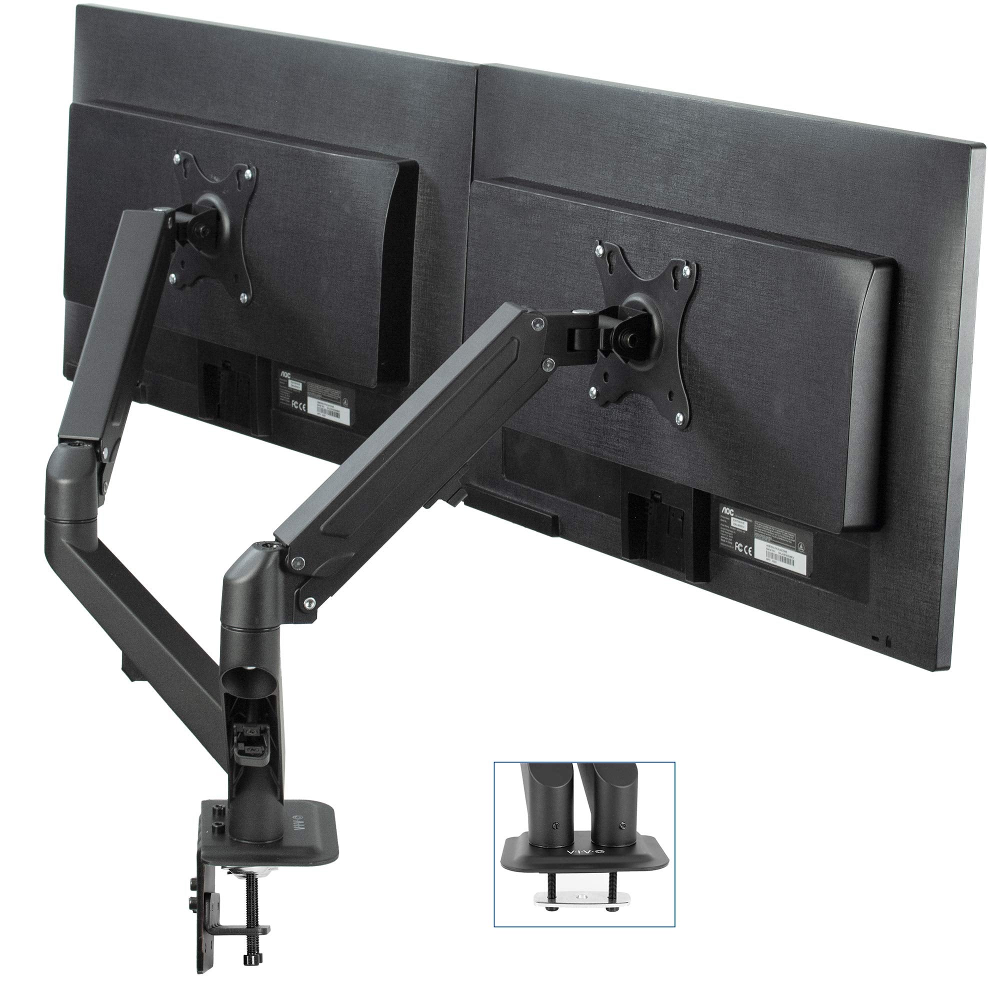 VIVO Aluminum Articulating Dual Monitor Arm for 17 to 27 inch Screens, Desk Mount Tension Spring Monitor Stand for 2 Screens, Black, STAND V102O