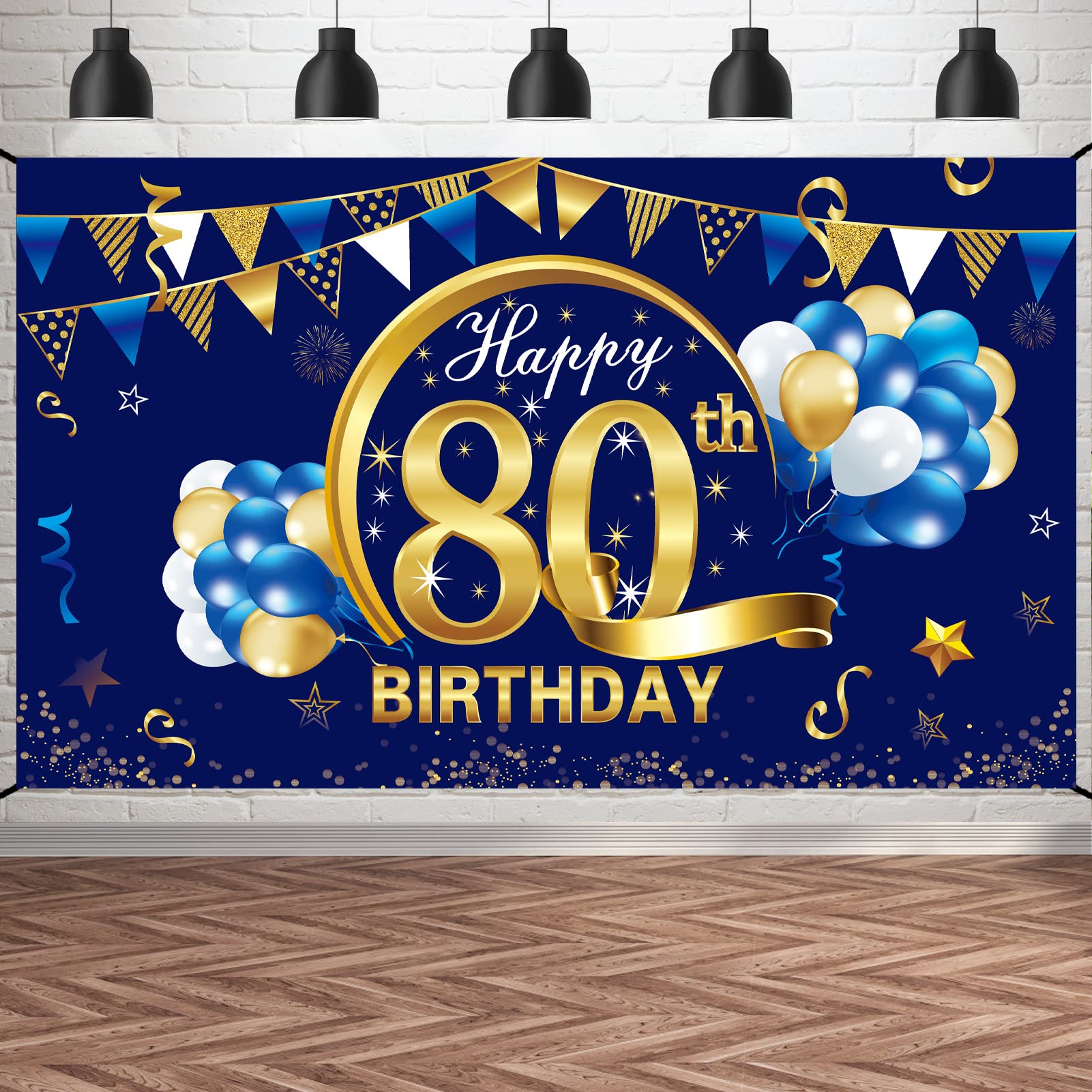 Blue Happy Birthday Banner Decorations For Men, Blue Gold Birthday Backdrop Party Supplies, Birthday Photo Background Sign