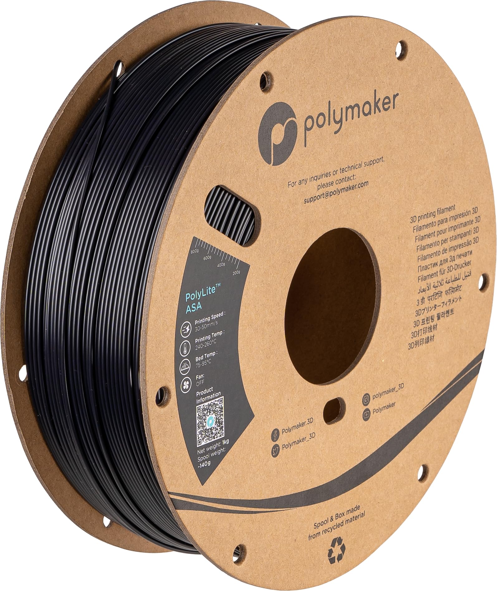 Polymaker Asa Filament 1.75Mm Black, 1Kg Asa 3D Printer Filament, Heat & Weather Resistant   Asa 3D Filament Perfect For Printin