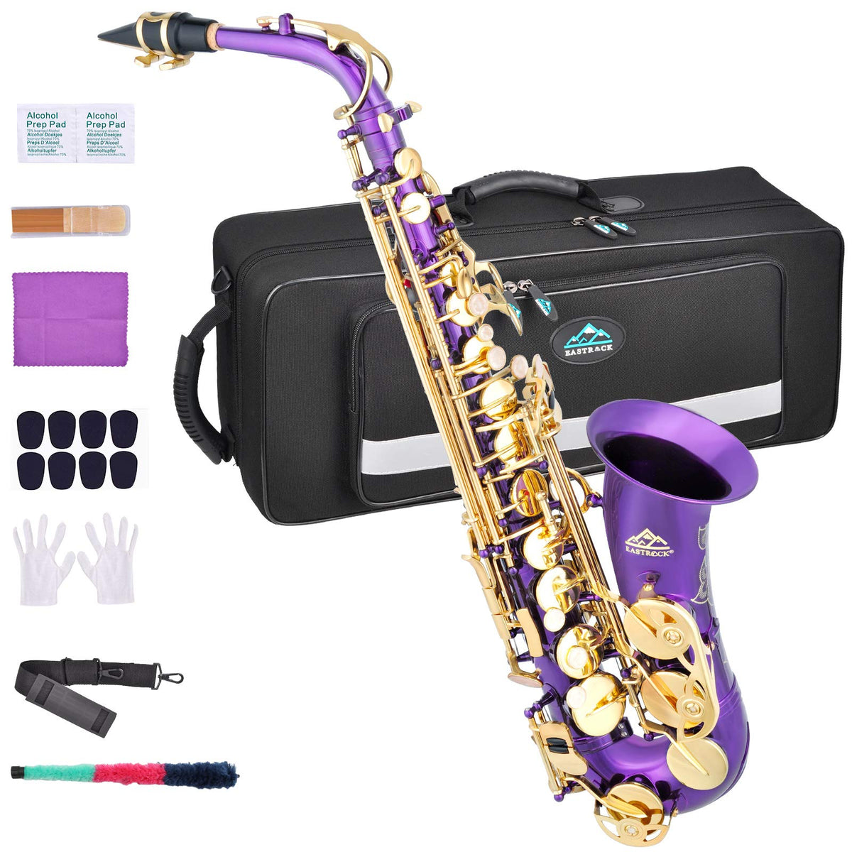 EASTROCK Purple/Golden Alto Saxophone E Flat Sax Full Kit for Students Beginner with Carrying Case,Mouthpiece,Mouthpiece Cushion