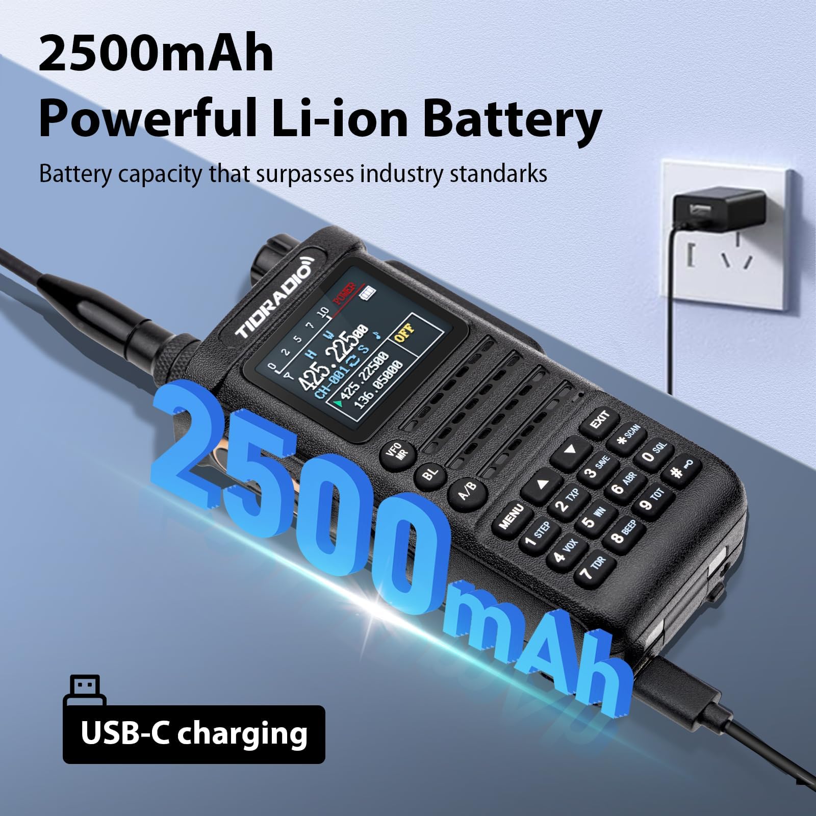 (2Nd Gen) Tidradio Td H8 10 Watt Highpower Ham Radio Handheld, Wireless Programming, Rechargeable 2500Mah Type C Battery,1.77''