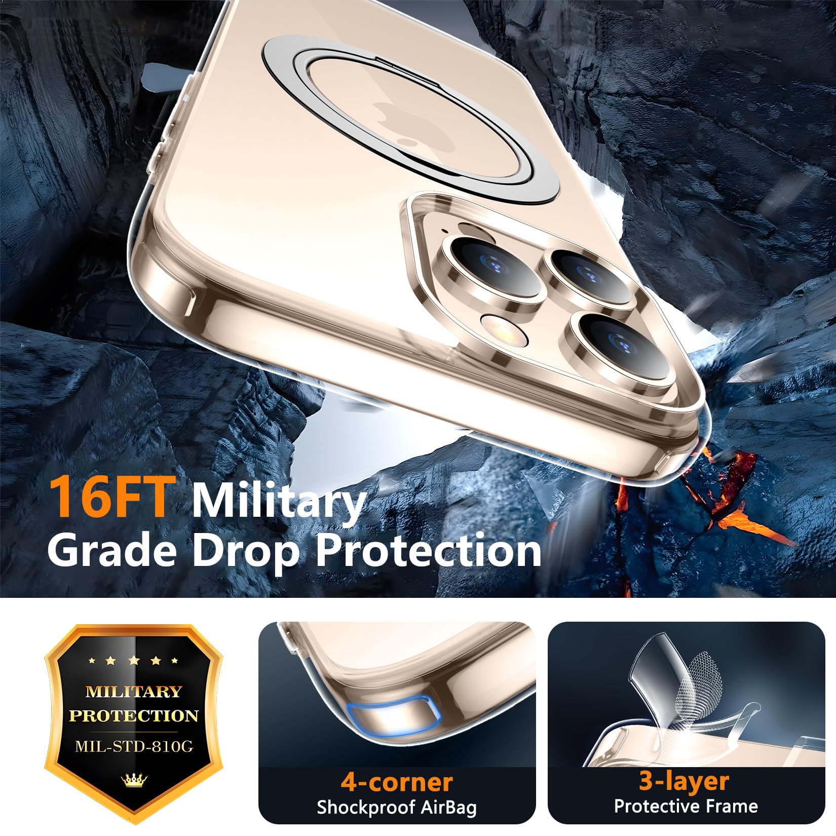 Temdan Designed For Iphone 16 Pro Max Case, 360Rotatable Ring Stand Case Compatible With Magsafe Military Grade Protection Magne