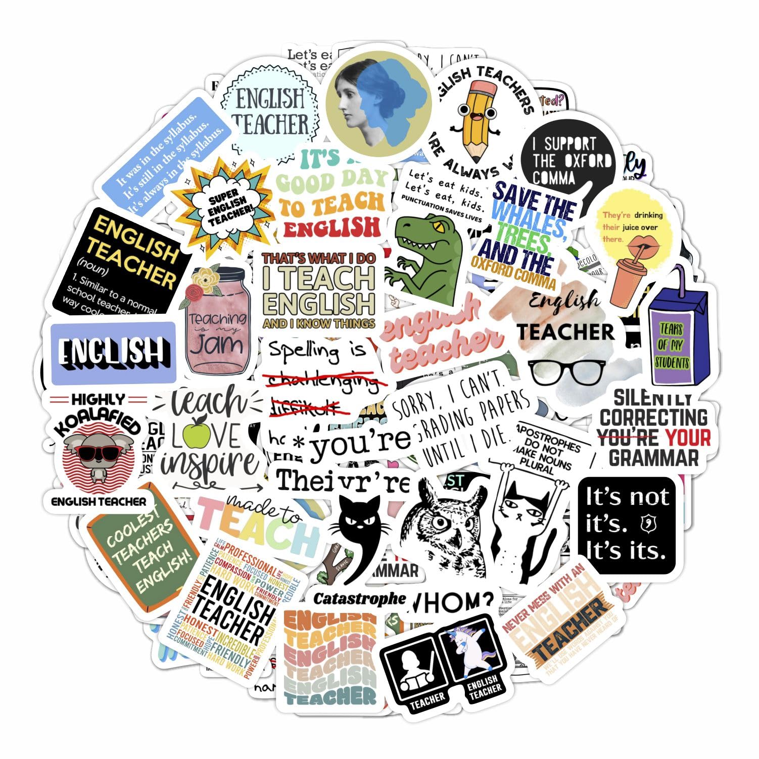 100Pcs English Teacher Stickers For Water Bottle And Laptop   English Teacher Party Favors & Decorations, Waterproof Vinyl Decal