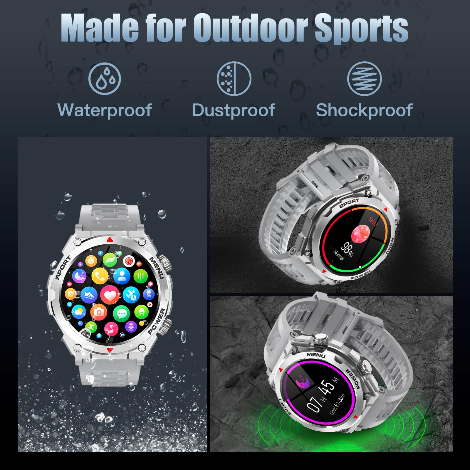 Jdcrsj Military Smart Watch, 1.52-Inch Smartwatch With Text And Call, Heart Rate, Blood Oxygen, And Activity Trackers - Compatib