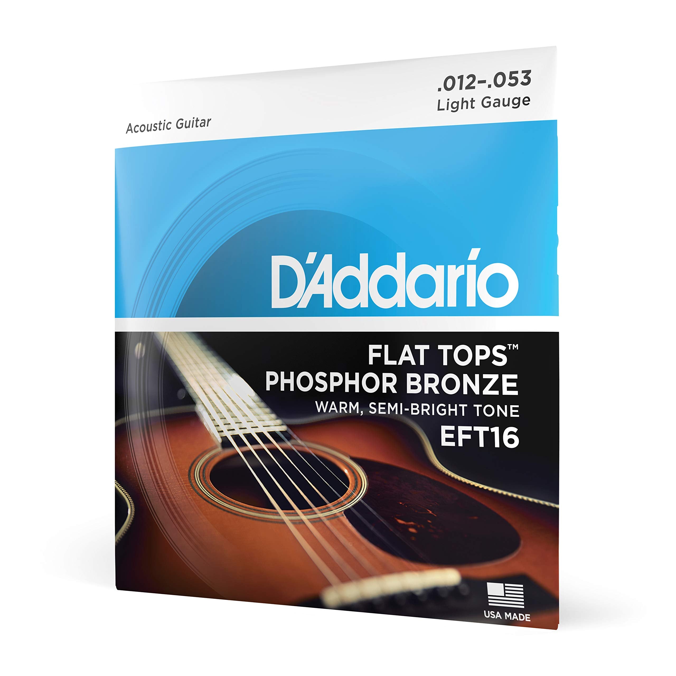D'Addario Guitar Strings   Acoustic Guitar Strings   Flat Tops Phosphor Bronze   For 6 String Guitar   Warm, Semi Bright Tone  