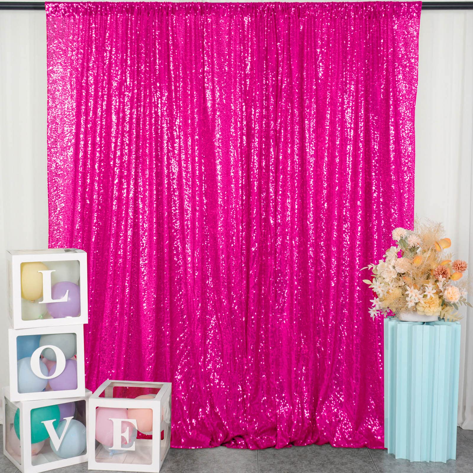Duobao Sequin Backdrop 10X10 Ft Hot Pink Sequin Backdrop Curtain Halloween Decorations Wedding Backdrop 10 Ft Fabric Backdrop Gl
