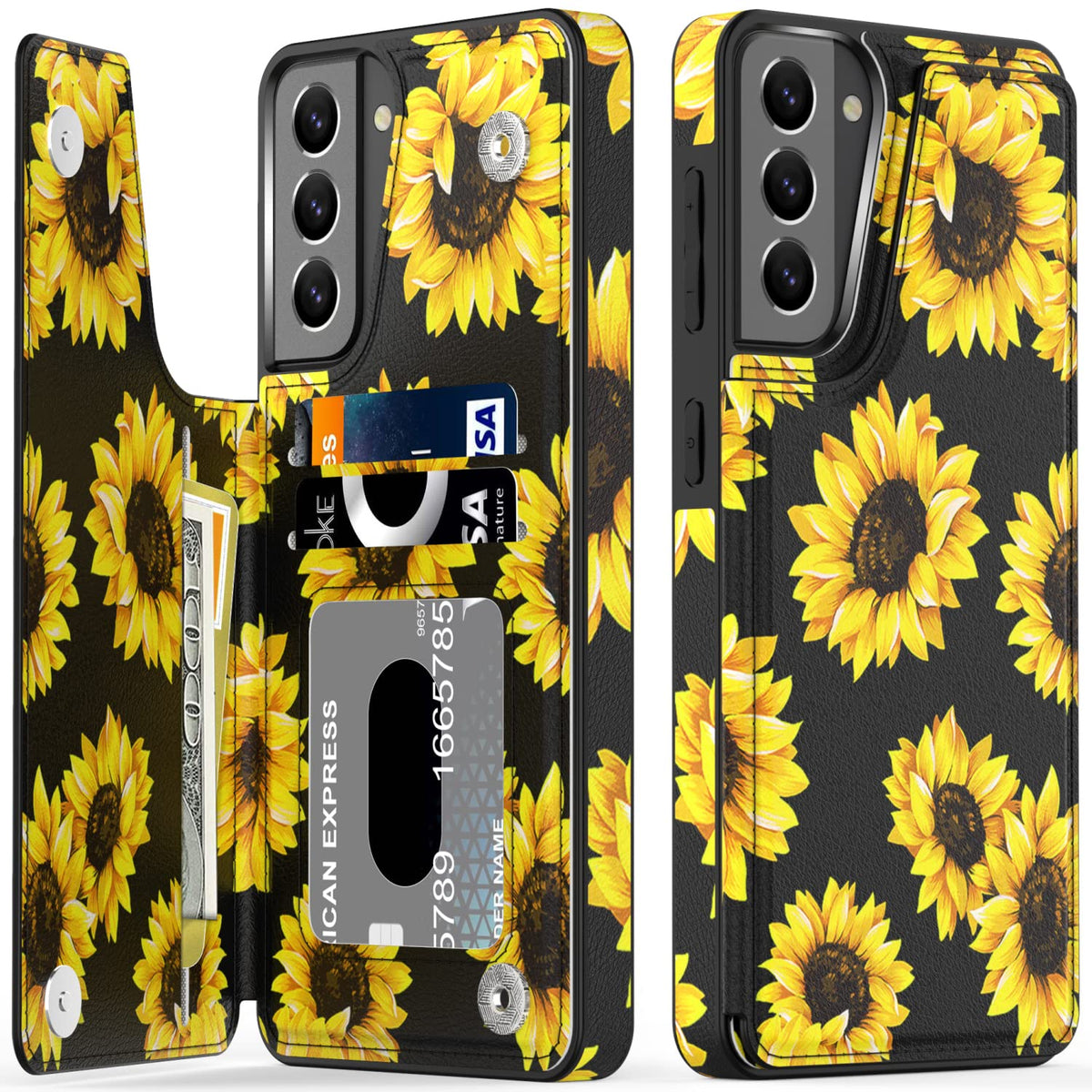 Leto Galaxy S21 Case,Flip Folio Leather Wallet Case Cover With Fashion Flower Designs For Girls Women,With Card Slots Kickstand 