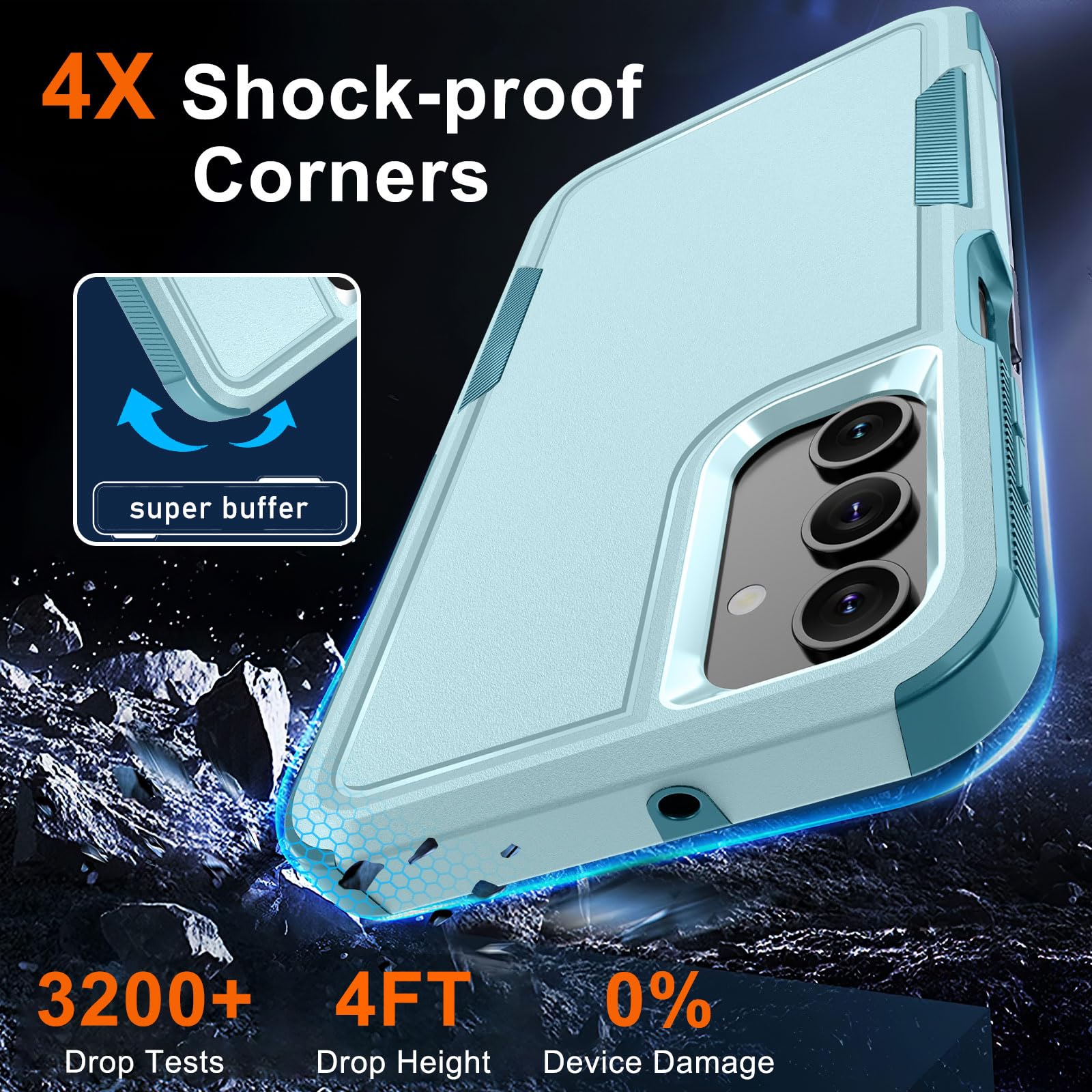 For Samsung Galaxy A15 5G Case, Full Body Heavy Duty Rugged Shockproof Protective Phone Cover With Lanyard Strap, Tempered Glass