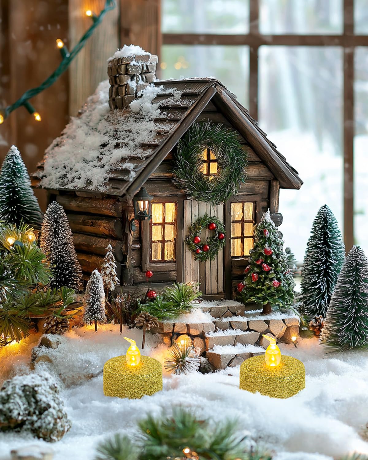 Oneihomm Gold Flameless Tealight Candles With Timer,Glitter Battery Operated Tea Lights For Event, Christmas Decorations,Anniver