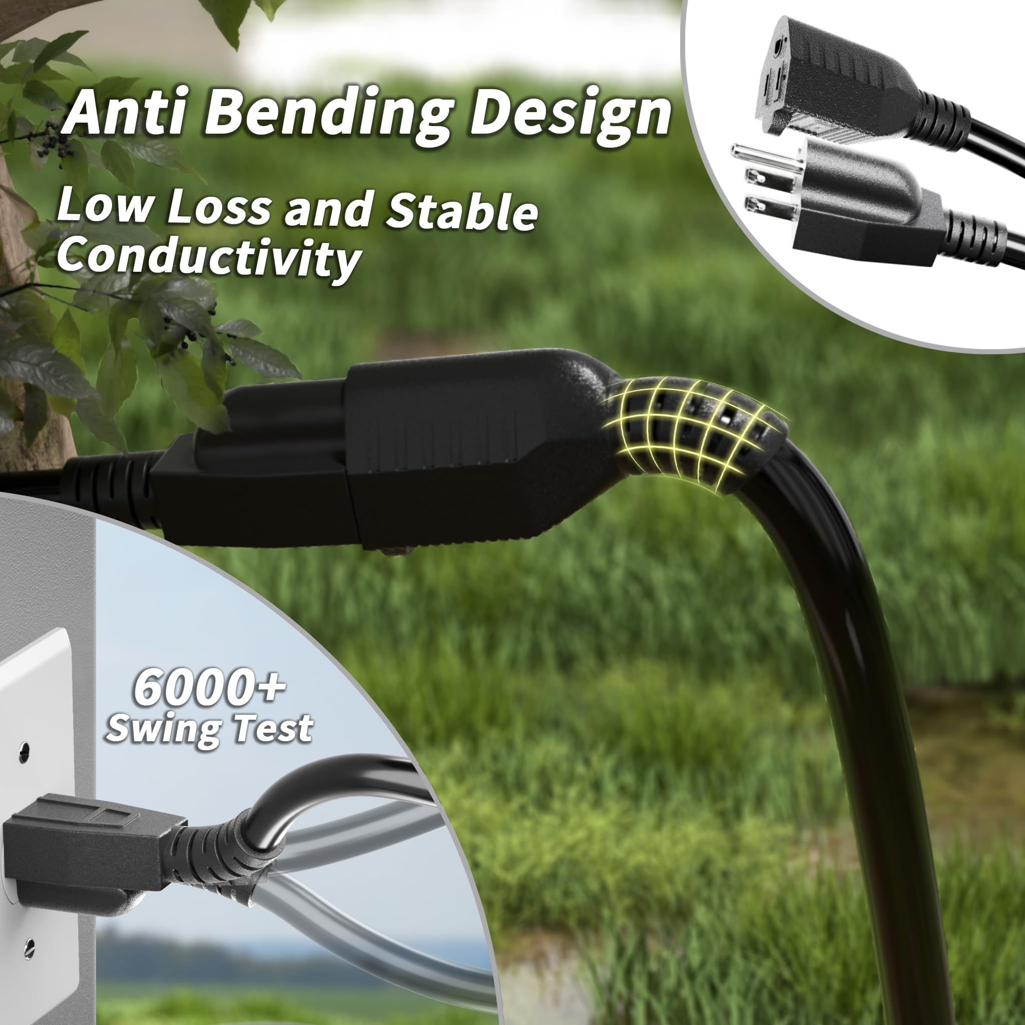 Plugsaf 18/3 Gauge Black Coiled Extension Cord 15 Ft Indoor Waterproof, Flame Retardant, Flexible 3 Prong Coiled Spiral Power Co