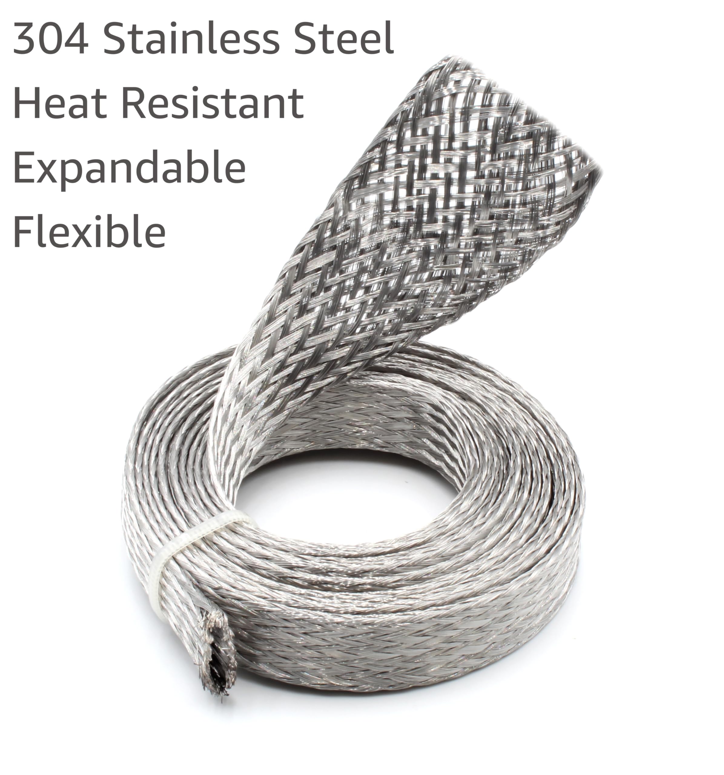Electriduct 1/2 Stainless Steel Braided Sleeving - 10 Feet Flexible Expandable Mesh Sleeve for Cable Management