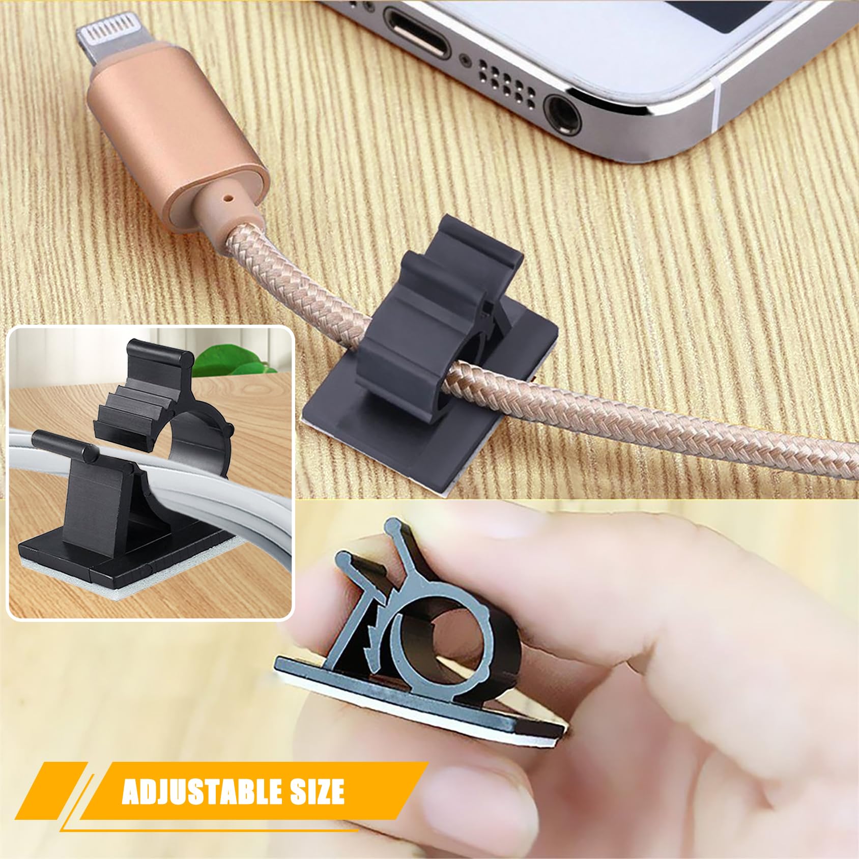 Viaky 30 Black Adjustable Cable Clips, Reusable Buckle Self Adhesive Wiring Fixing Nylon Bracket Wire Management Suitable For 0.