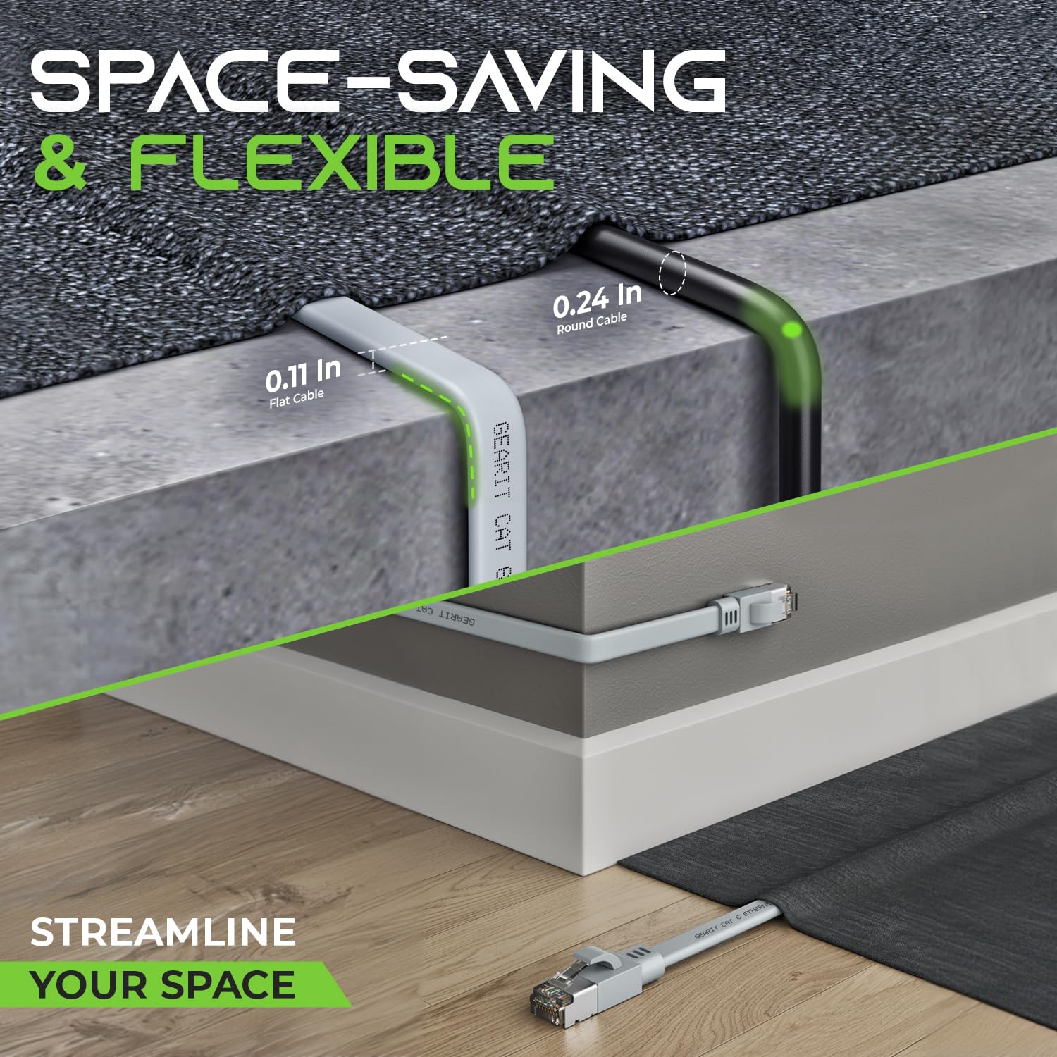 Gearit Cat 6 Outdoor Flat Ethernet Cable (150Ft, Gray) Direct Burial Rated Lldpe Jacket   Indoor Cat6 Shielded Ftp 10Gbps High S