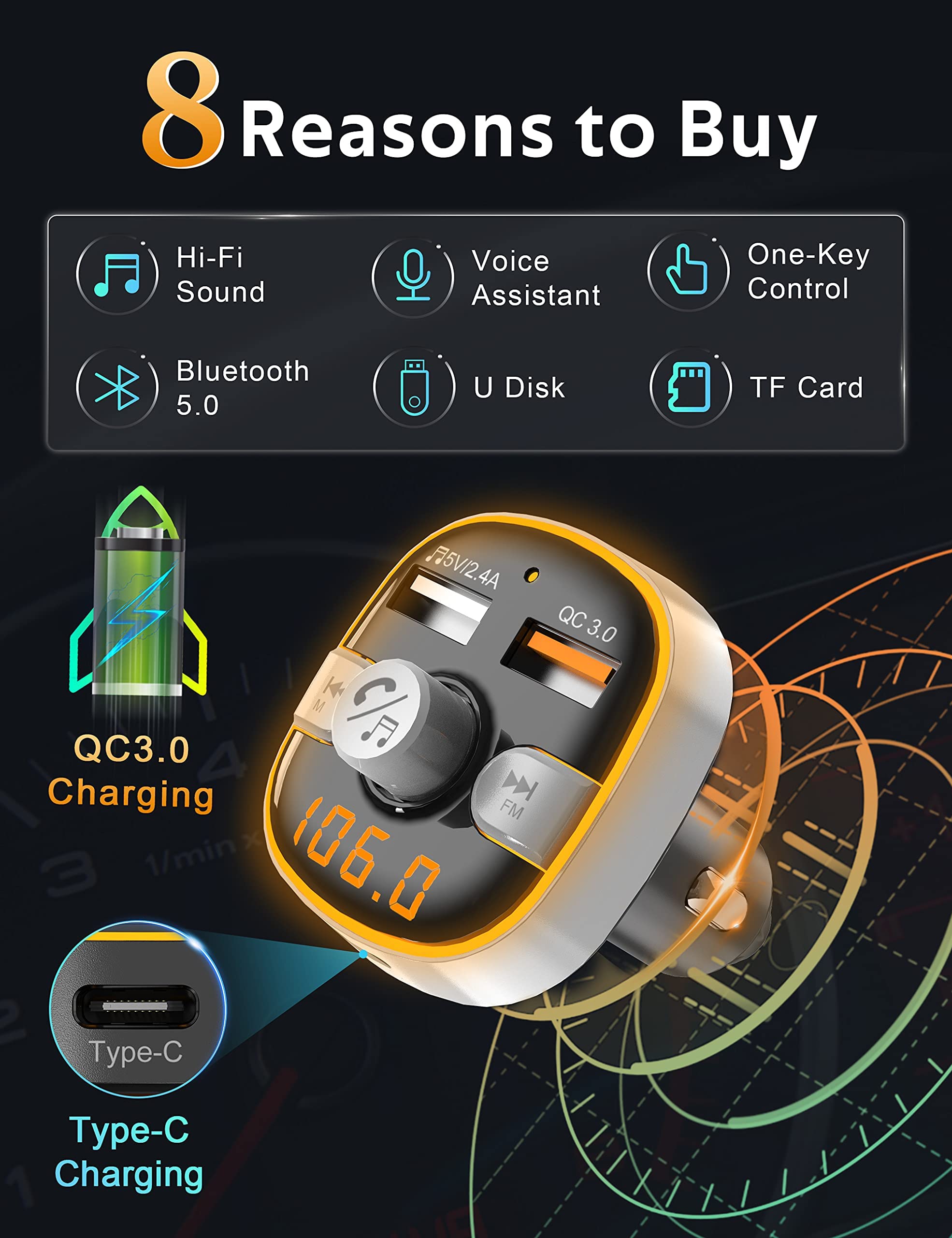 Arsvita Bluetooth Fm Transmitter For Car, Radio Receiver/Audio Adapter With Type C Pd Charger, Support Qc3.0 Quick Charging, Hands Free Calling And Hi Fi Sound Playback, Silver