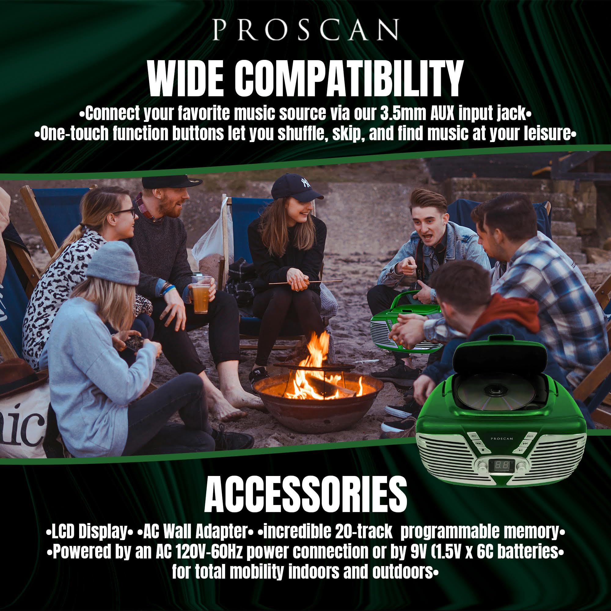 Proscan Elite Retro Style Portable Cd Boombox With Am/Fm Radio  Top Loading Cd   Aux In Jack   Ac & Battery Compatible   Lcd Dis