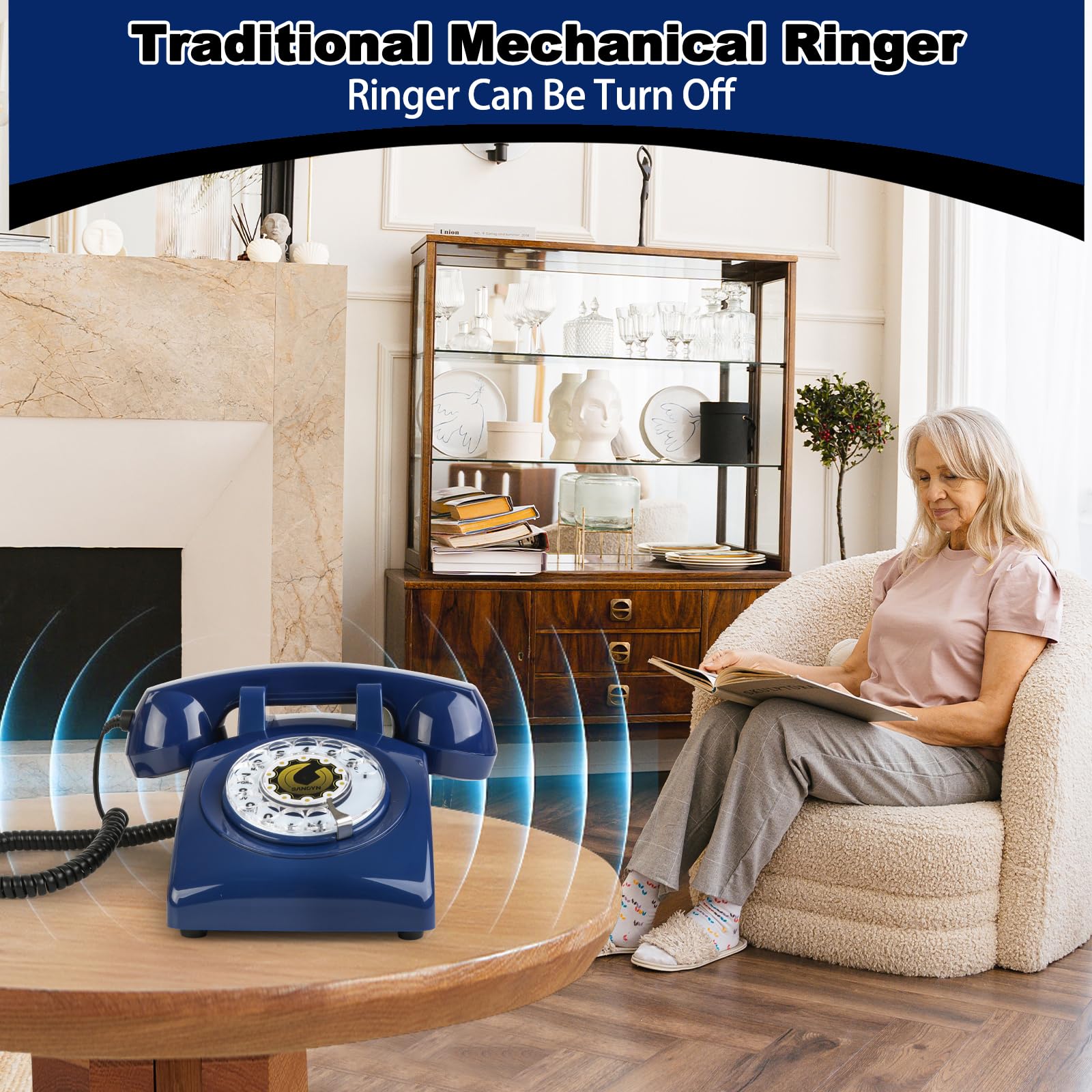 Sangyn Rotary Landline Phones 1960S Old Style Retro Corded Telephone With Mechanical Ringer For Home Office Desk