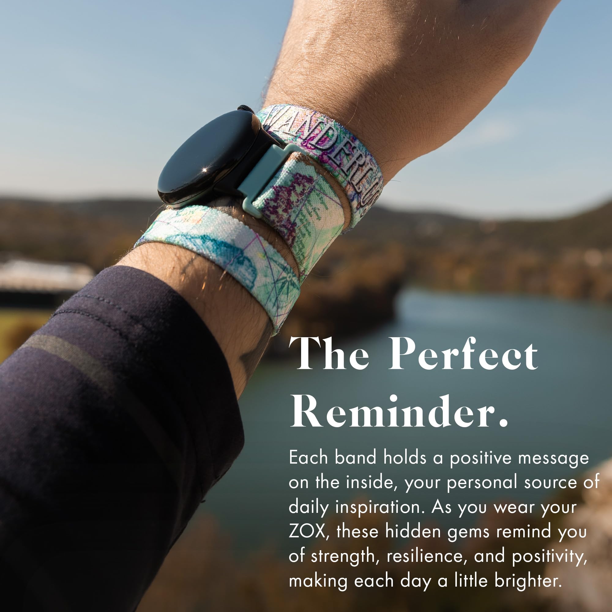 Zox Android Smart Watch Band - Wanderlust | Soft, Adjustable Elastic Band With Motivational Affirmations And Beautiful Artwork -