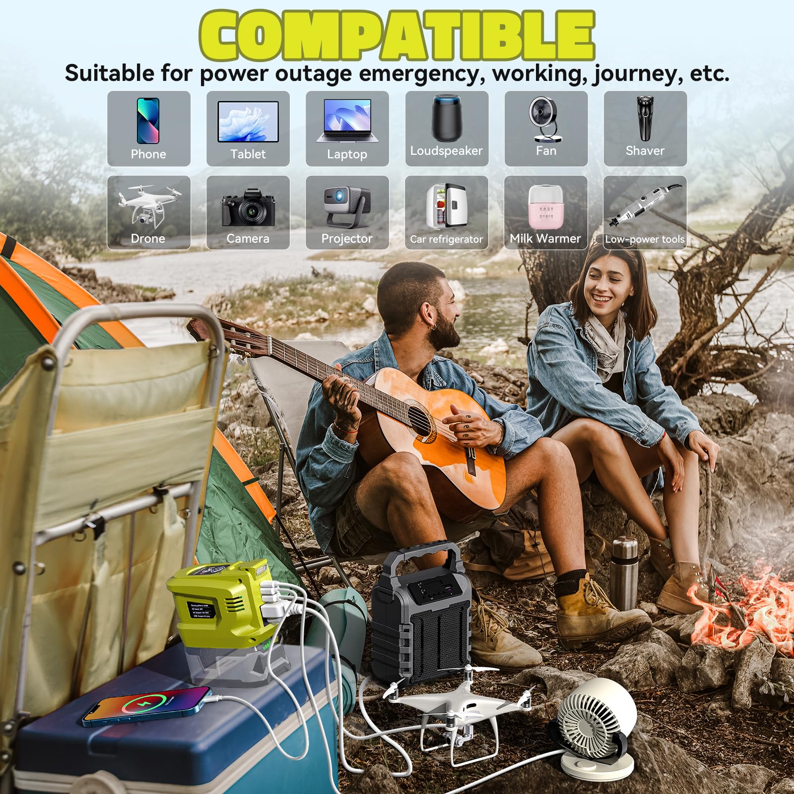 Volttech 200W Power Inverter For Ryobi 18V Battery, 18V To 110V 120V, Portable Power Station With Usb Charger Adapter, 2 Usb Por