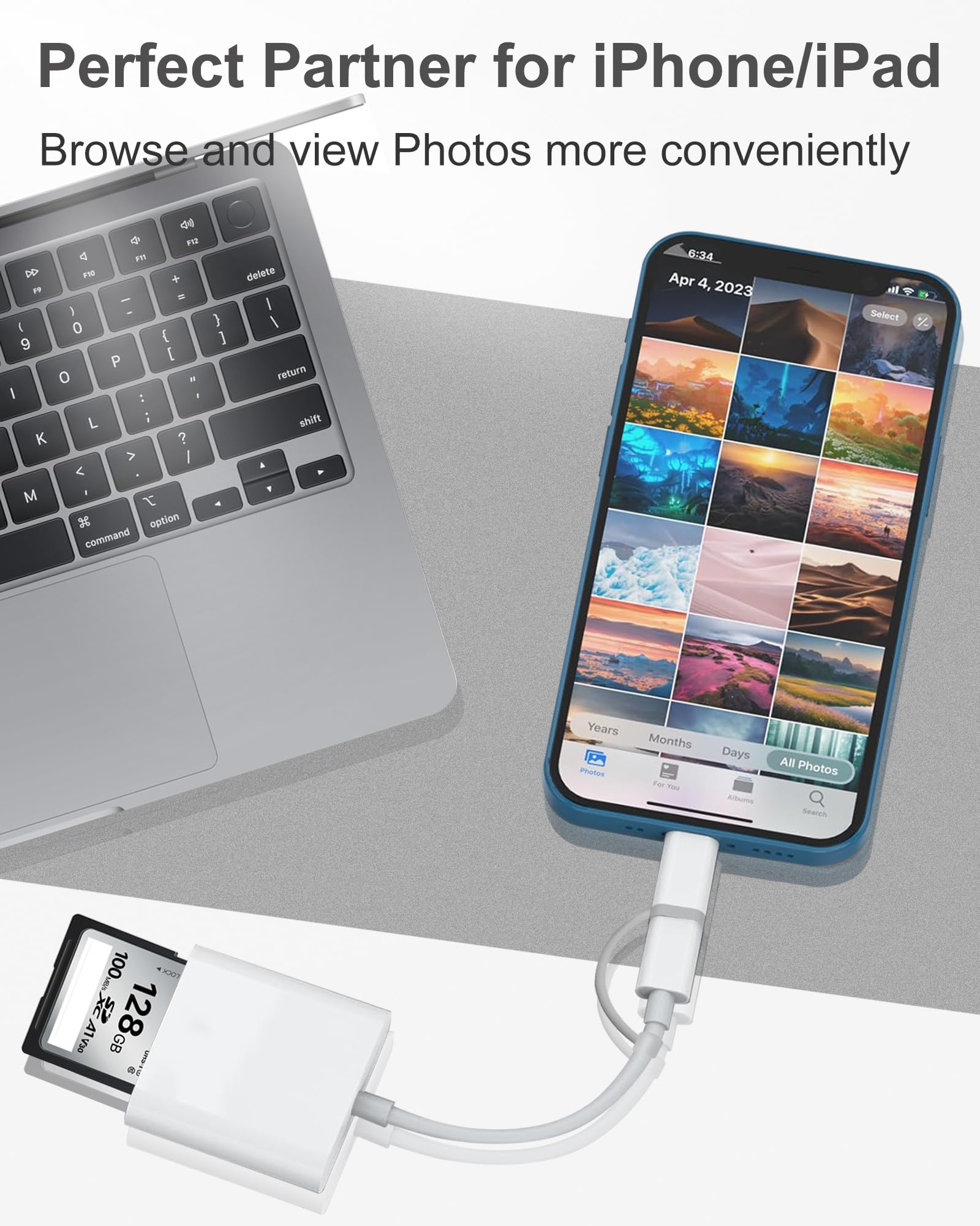 Sd Card Reader For Iphone Camera, Dual Connector Lightning/Usb C Memory Card Reader Support Sd/Tf Card, High Speed To Sd Card Ad