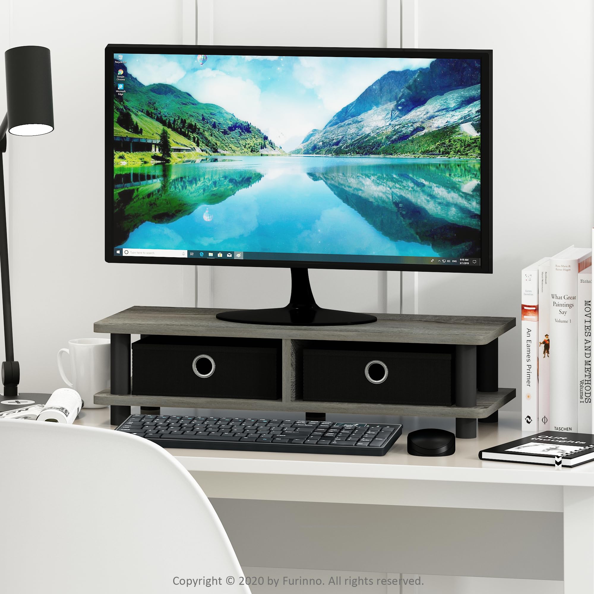 Furinno Turn-N-Tube Monitor Stand, French Oak Grey/Black