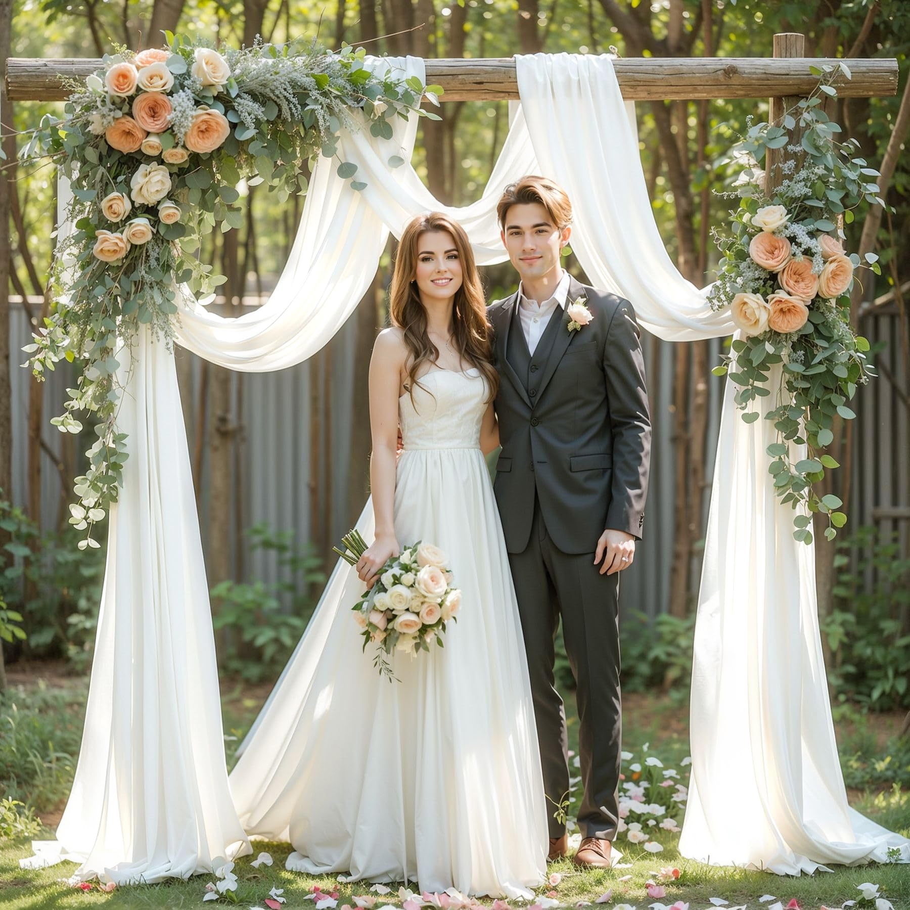 Wedding Arch Draping Fabric,2 Panels 18Ft White Wedding Arch Drapes Chiffon Fabric Drapery Arch Decorations For Ceremony Recepti