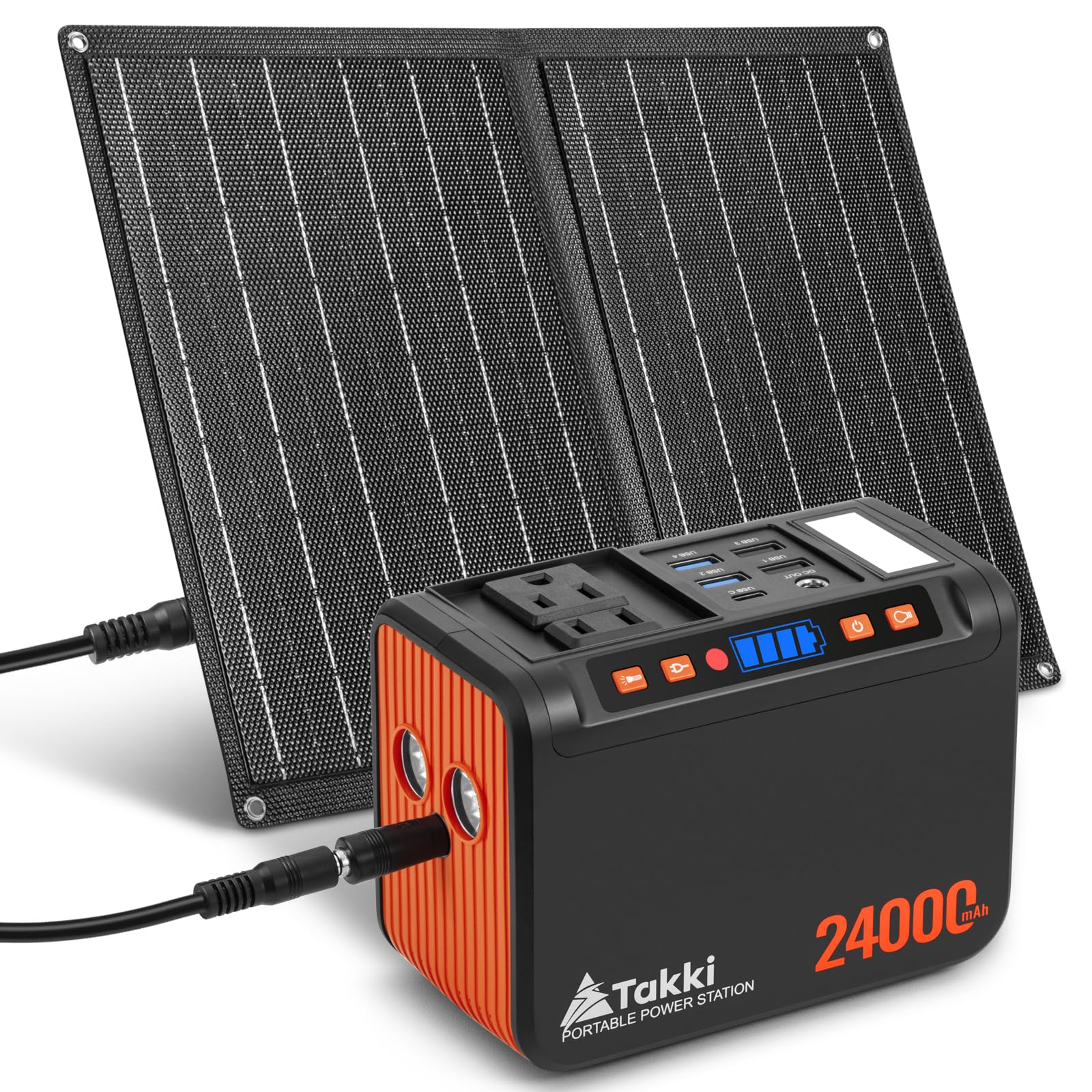 Takki 120W Peak Solar Generator Portable Power Station With 21W Solar Panels, 88Wh Solar Charger Power Bank Ac Dc Usb Ports For