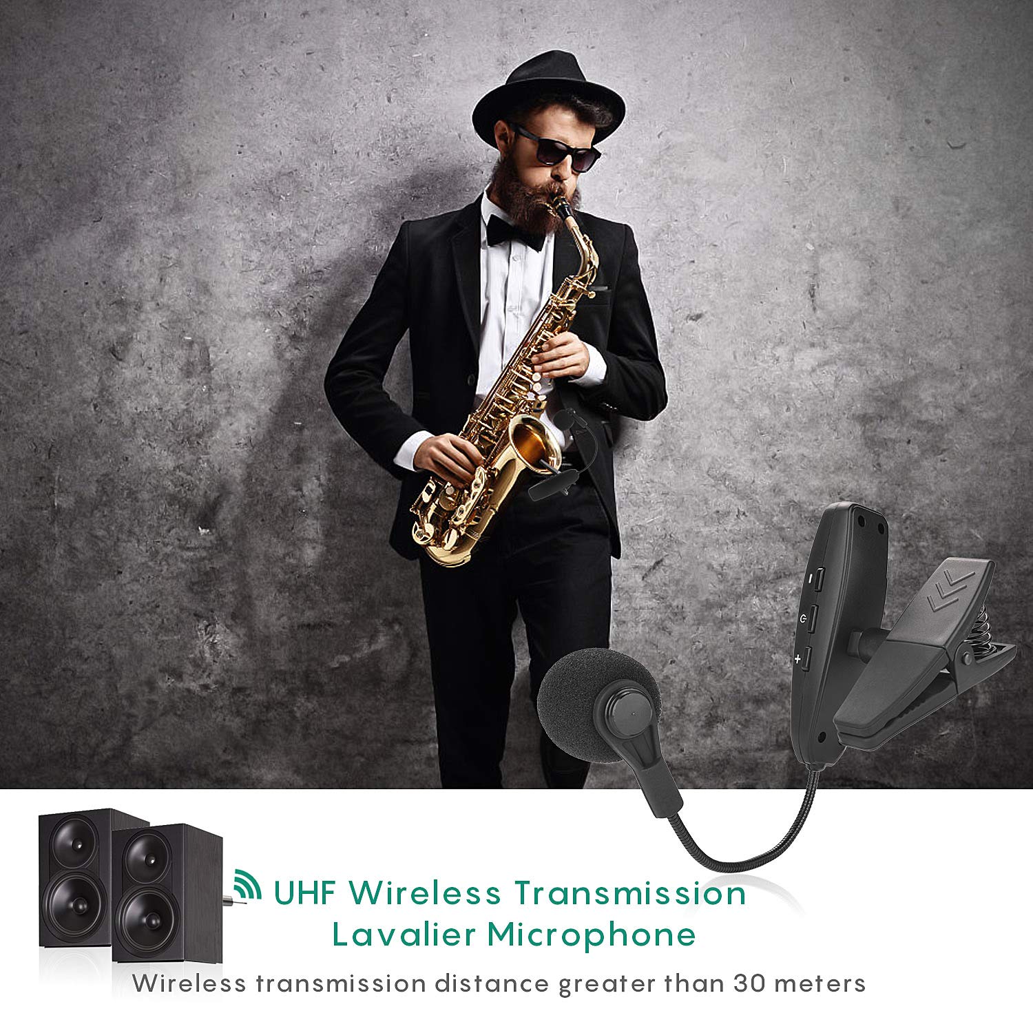 Wireless Instrument Microphone,Uhf Clip Condenser Mic,For Horns,Trumpets,Clarinets, Saxophones, Cello, Computer, Phone, Speakers