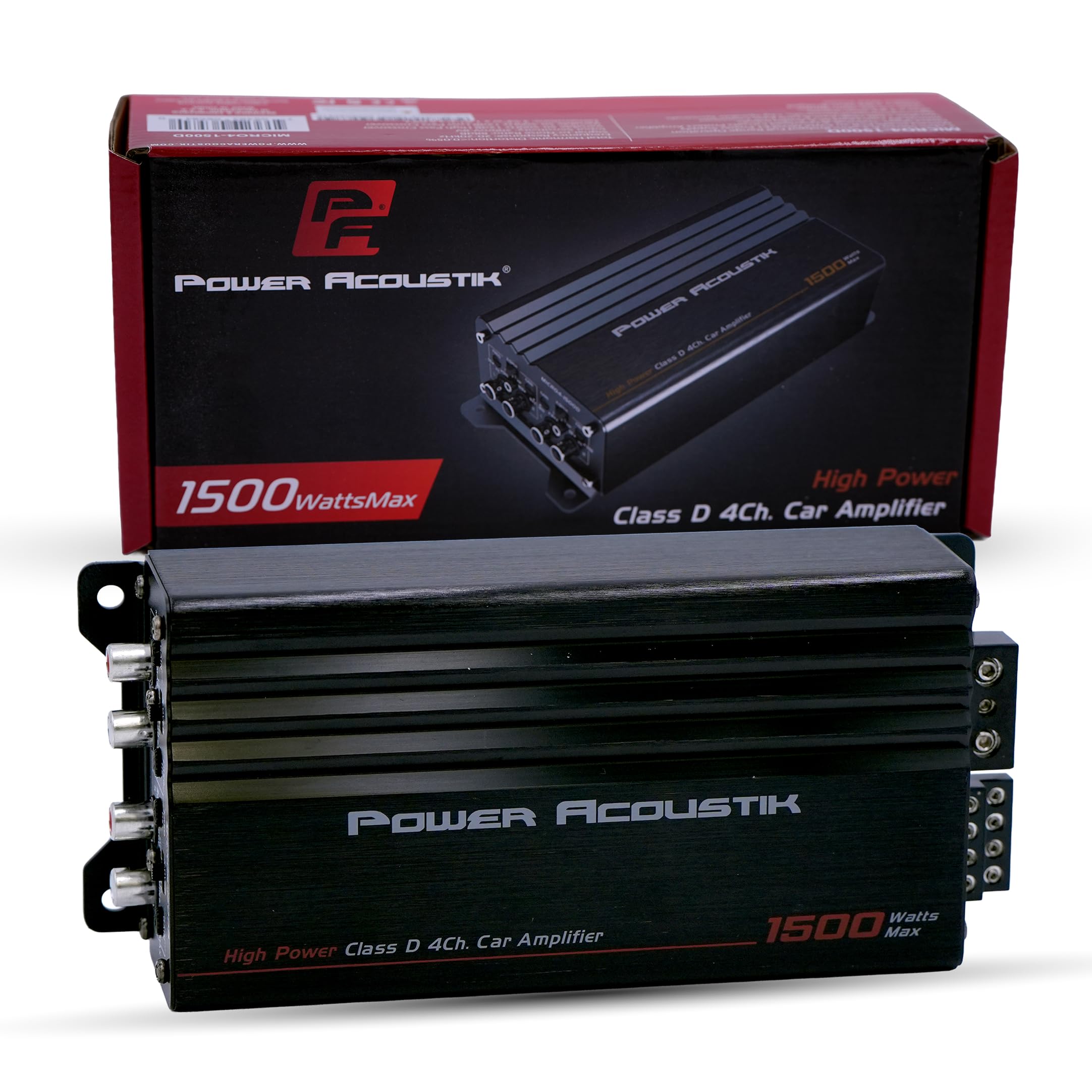 Power Acoustik 4 Channel Car Amplifier - 1500W Max Compact Class D Amp | Small 4-Channel Amp for Tight Installs | Powerful 4 Cha