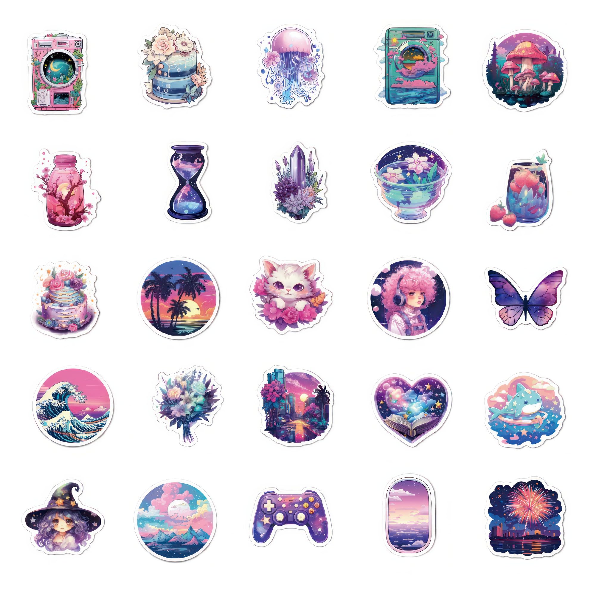 50 Pcs Midnight Magic Fantasy Stickers Kawaii Water Bottle Stickers For Kids Teen Girls Purple Stickers Aesthetic Cute Stickers