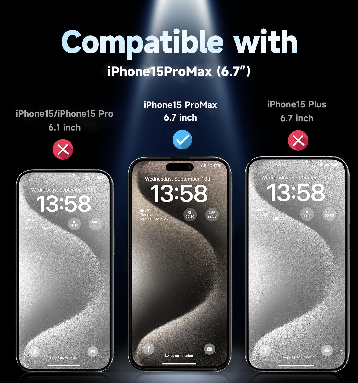 MAGIC JOHN Privacy Glass Screen Protector for iPhone 15 Pro Max 6.7 - 2 Pack, Bubble Free, Easy Install, Auto Dust-Elimination, Black