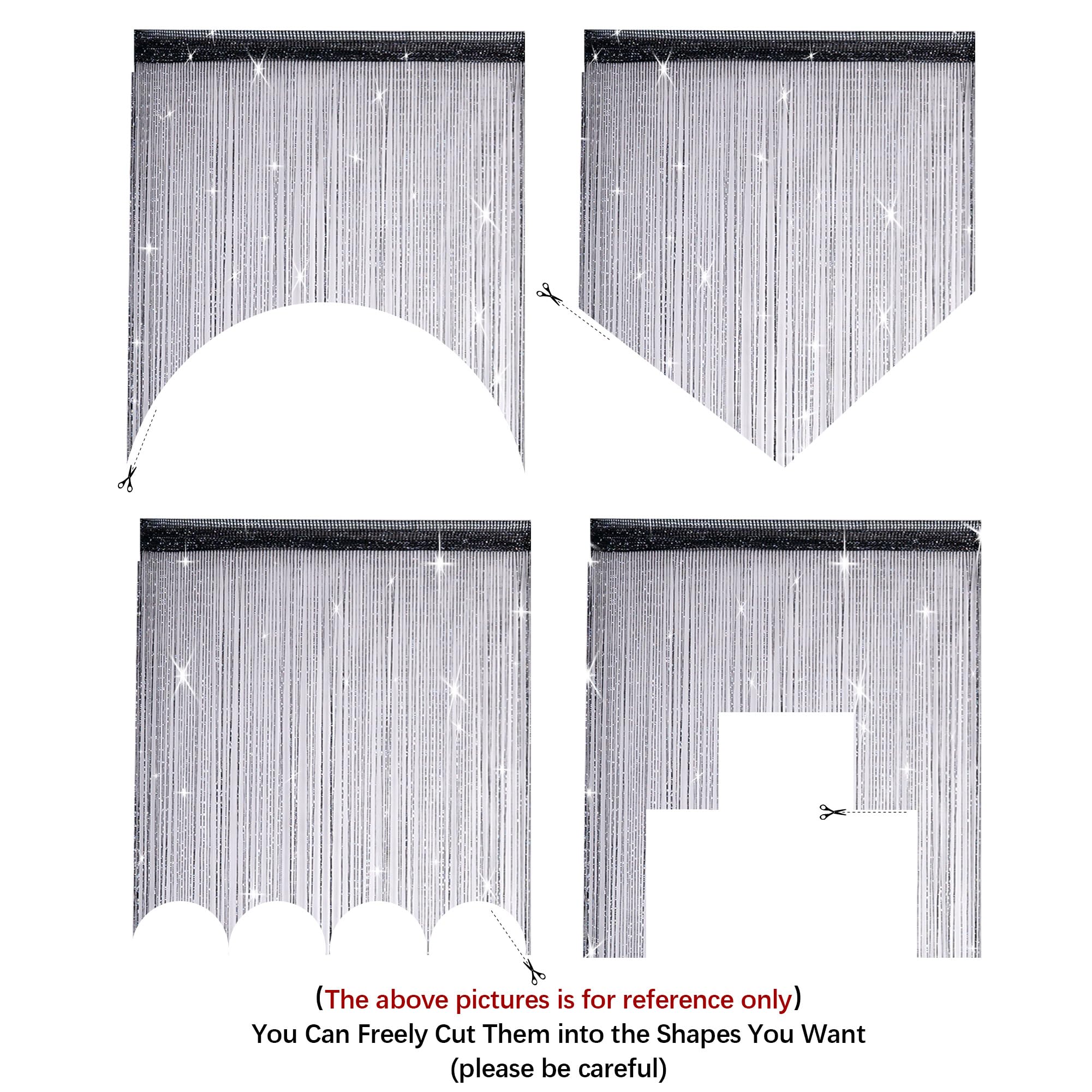 Hysenm 2 Pack Glitter String Curtains 39X79 Inch Fringe Panels Room Divider Fly Screen For Home D  Cor Door Windows Wedding Part