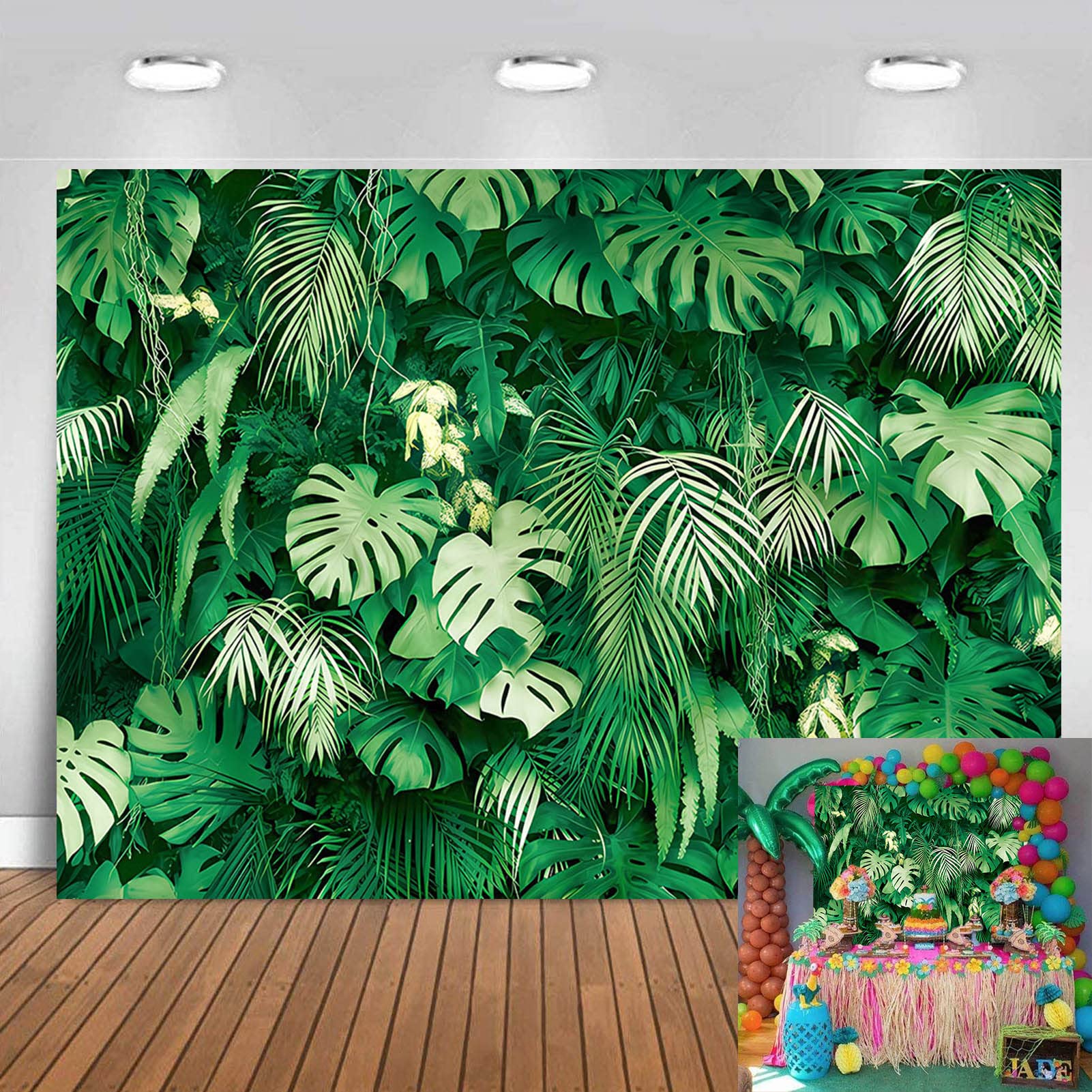 Maqtt 72X60In Jungle Safari Plants Photo Background For Hawaiian Luau Party Green Tropical Palm Leaves Picture Photography Backd