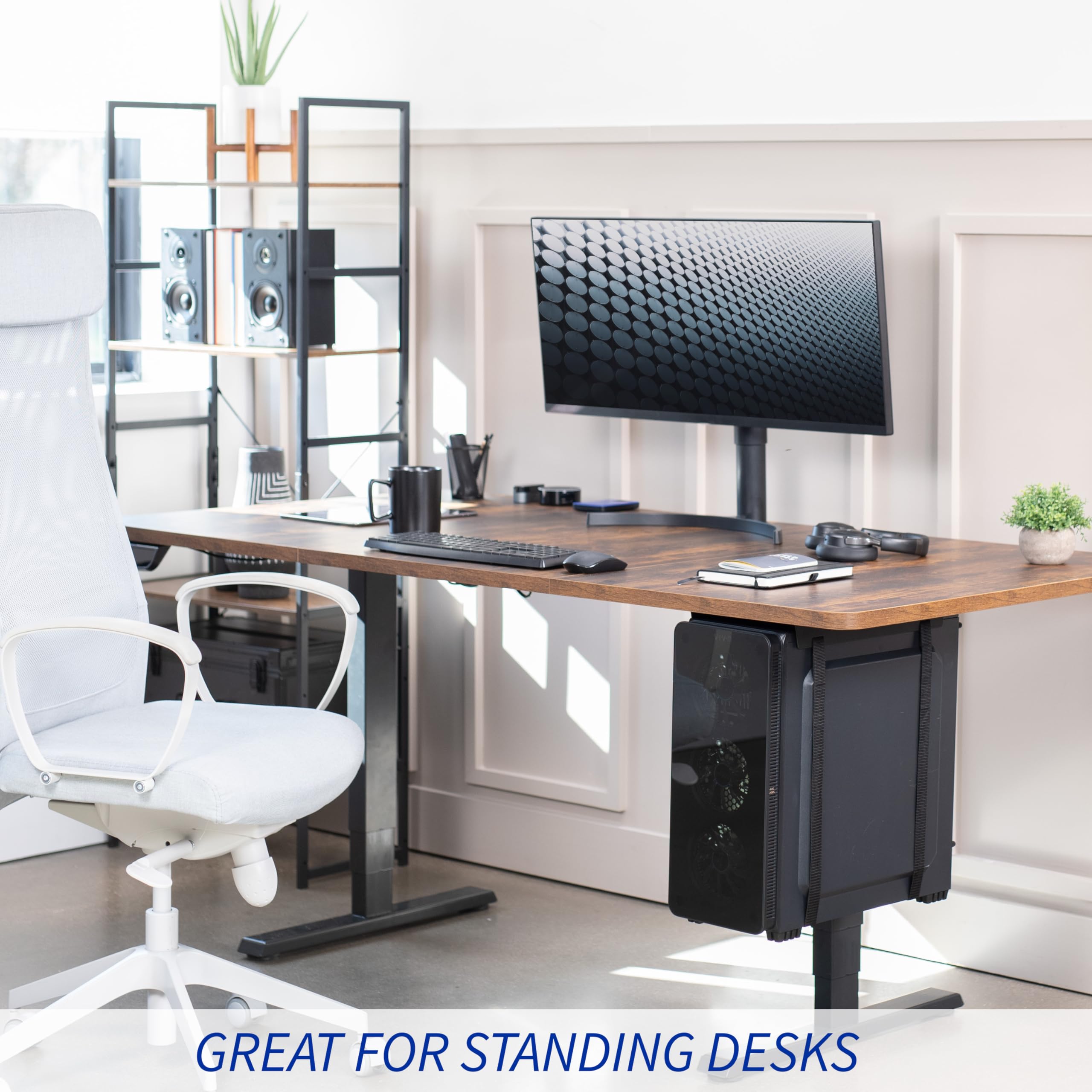 Vivo Under Desk And Wall Mount Pc Adjustable Strap And Steel Bracket Holder, Computer Case Carrier, Black, Mount Pc02S