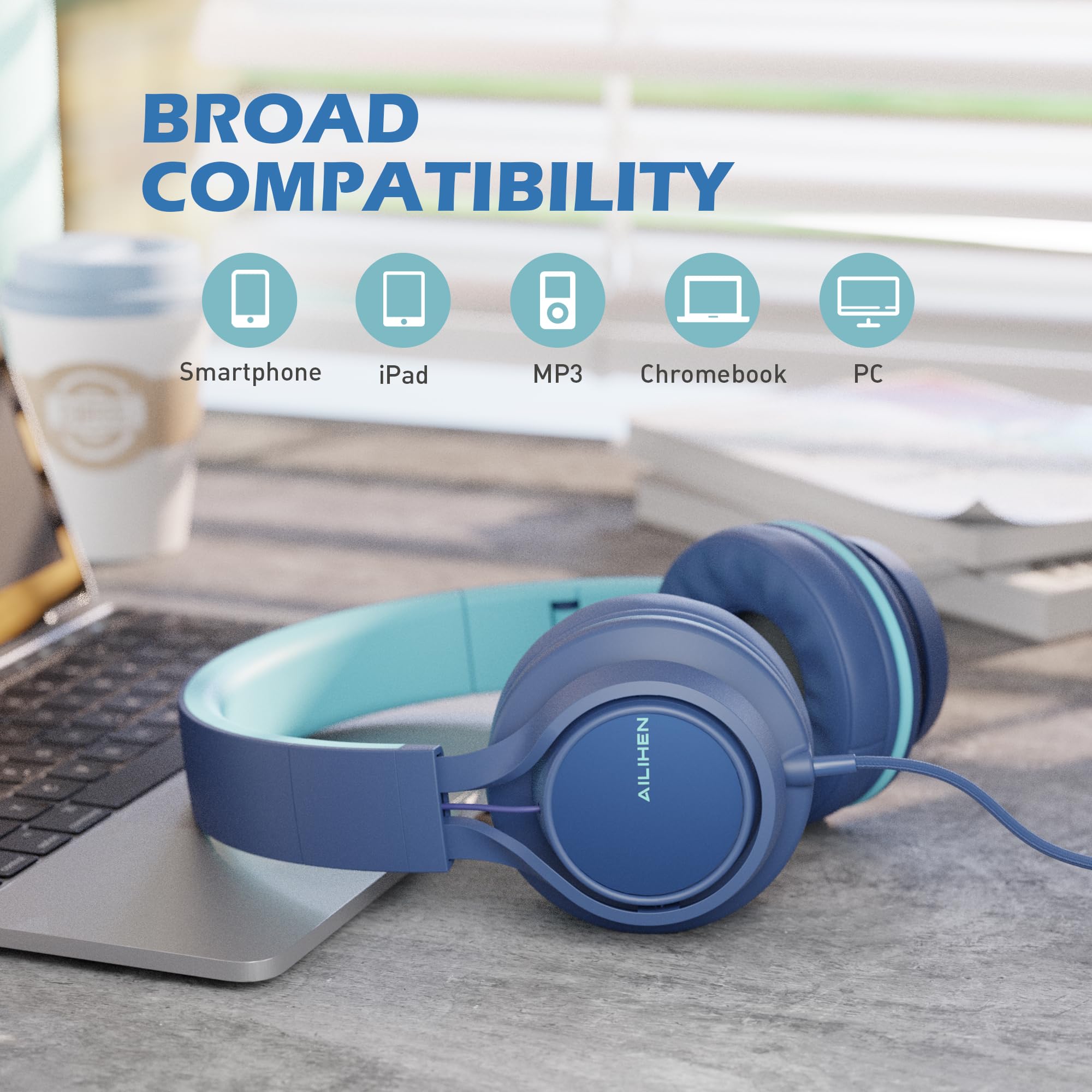 Ailihen C8 Headphones Wired, On Ear Headphones With Microphone And Volume Control, Corded 3.5Mm Headset For Boys Girl School Sma