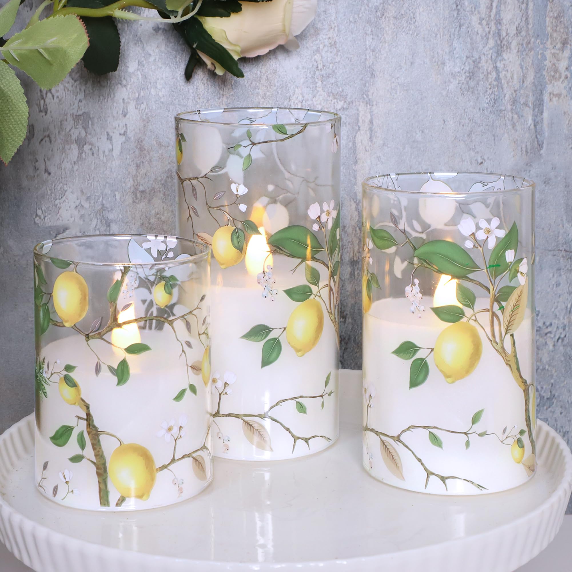 Silverstro Flameless Led Candles With Remote Lemon Decal Glass Flickering Battery Operated Candles For Home Room Party Easter We