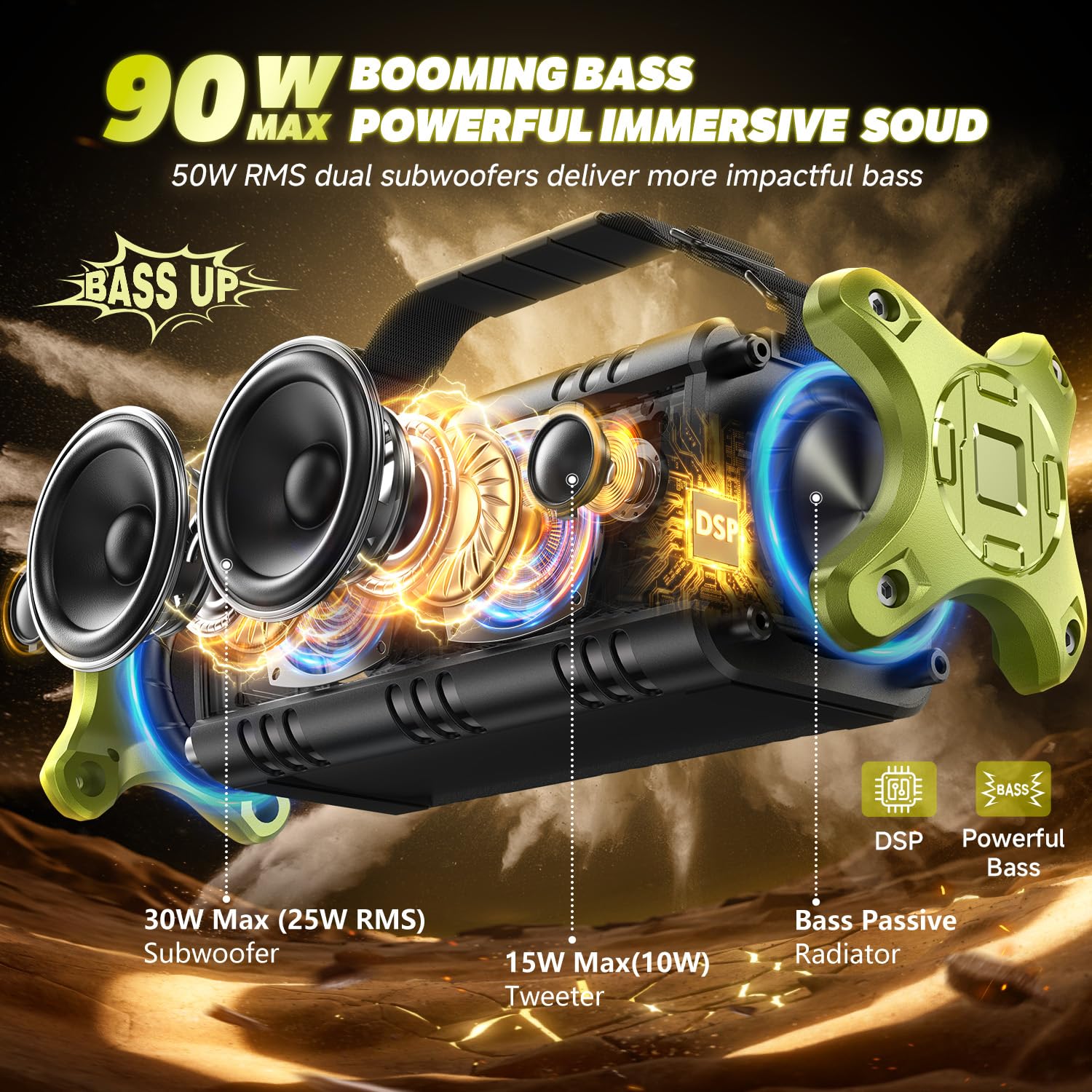 W King Bluetooth Speaker, 50W Portable Speakers Bluetooth Wireless Loud, Outdoor Large Thanksgiving Waterproof Bluetooth Speaker