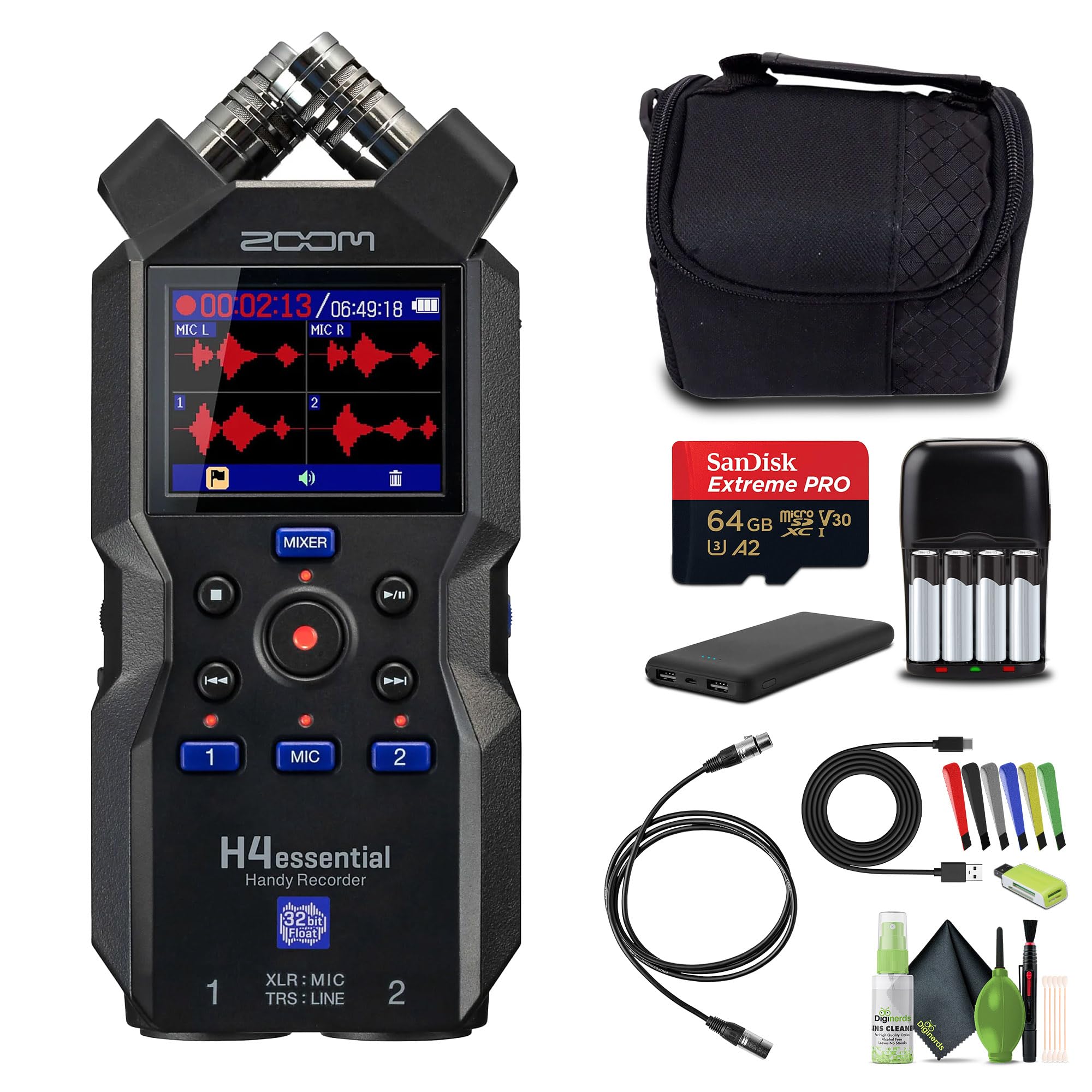 Zoom H4essential 4-Track 32-Bit Float Portable Audio Recorder With Accessibility Option, Stereo Microphones, 2 XLR/TRS Combo Inp