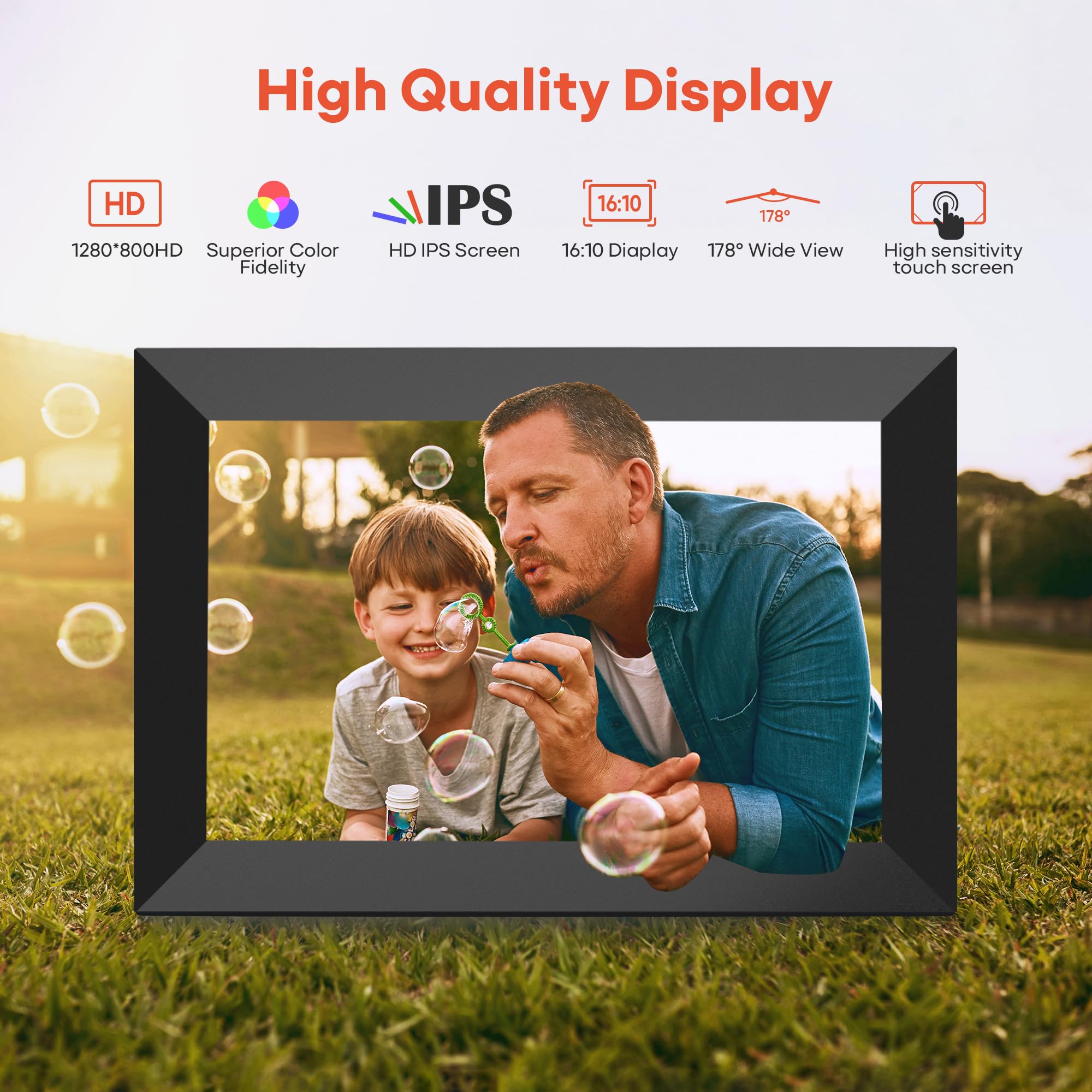 Frameo 10.1 Inch Wifi Digital Picture Frame, 1280X800 Hd Ips Touch Screen Photo Frame Electronic, 32Gb Memory, Auto Rotate, Wall
