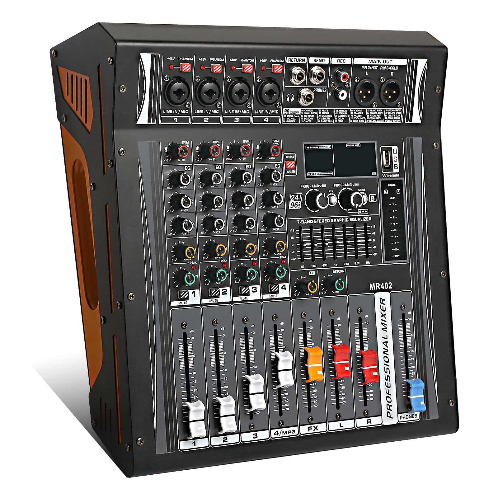 jindaaudio Audio Mixer 4 Channel, DJ Mixer with Power Amplifier, Audio Sound Card with 48V Phantom Power, Usb Audio Interface, S