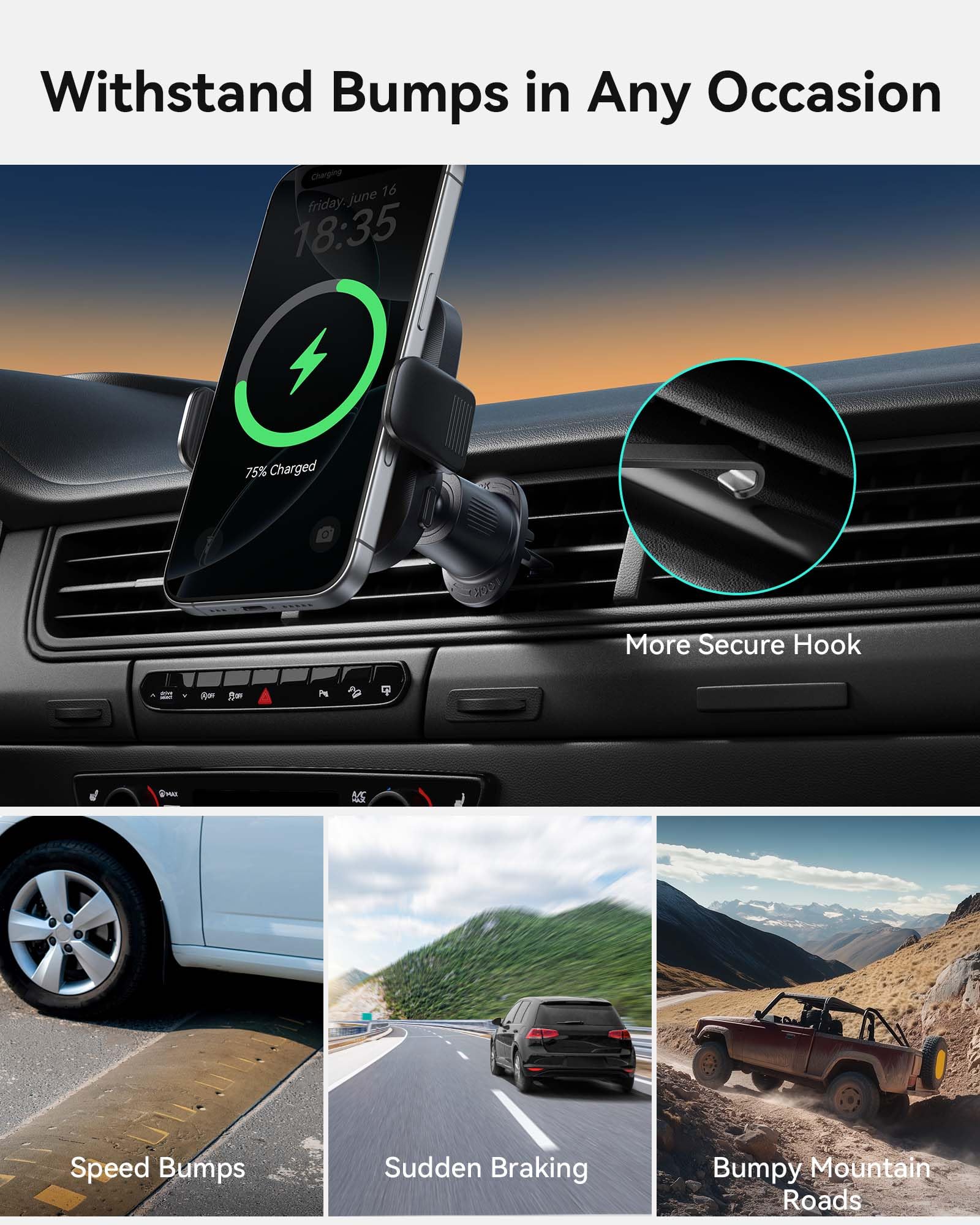 Iniu Qi2 Certified 15W Car Phone Holder Wireless Charger, Ultra-Stable 22N For Magsafe Car Mount Charger With Cooling Fins & Rgb