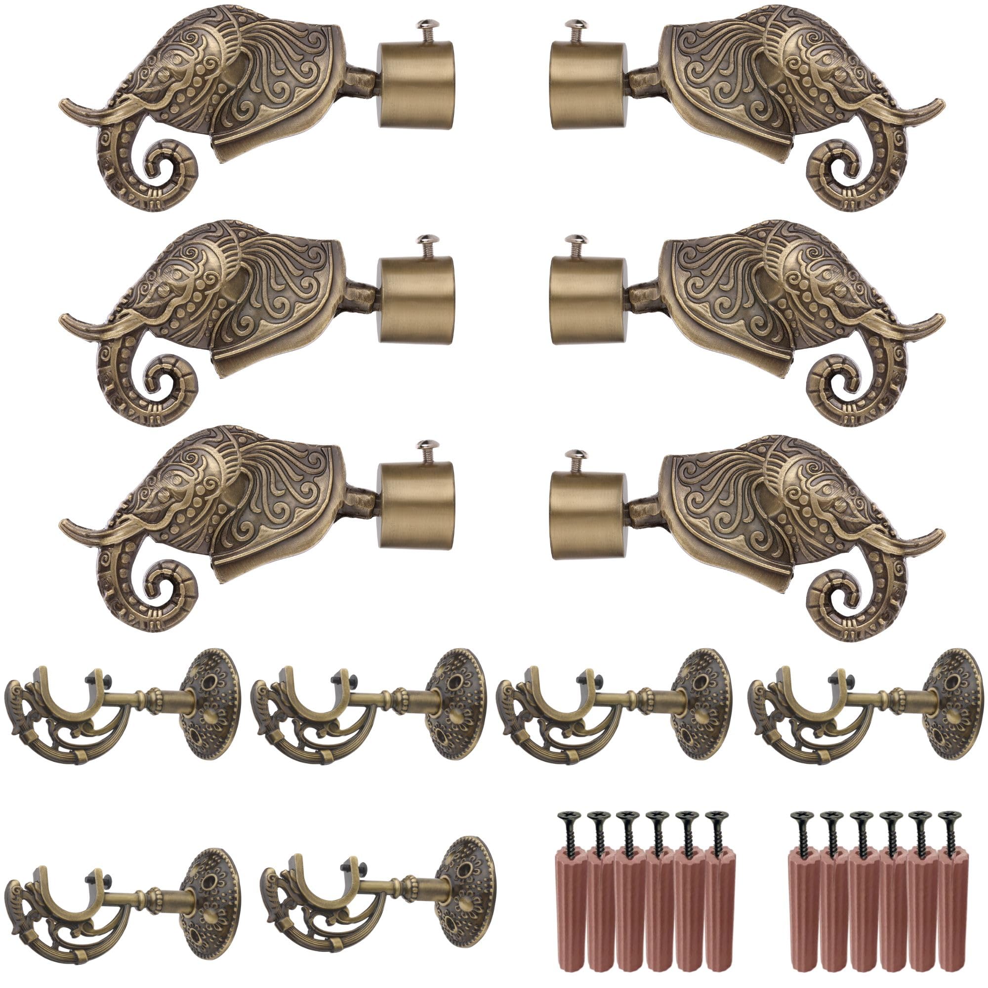 GRIVAN Aluminium Antique Finish Curtain Bracket Parda Holder with Support 1 Inch Rod Pocket Finials Designer Door and Window Cur