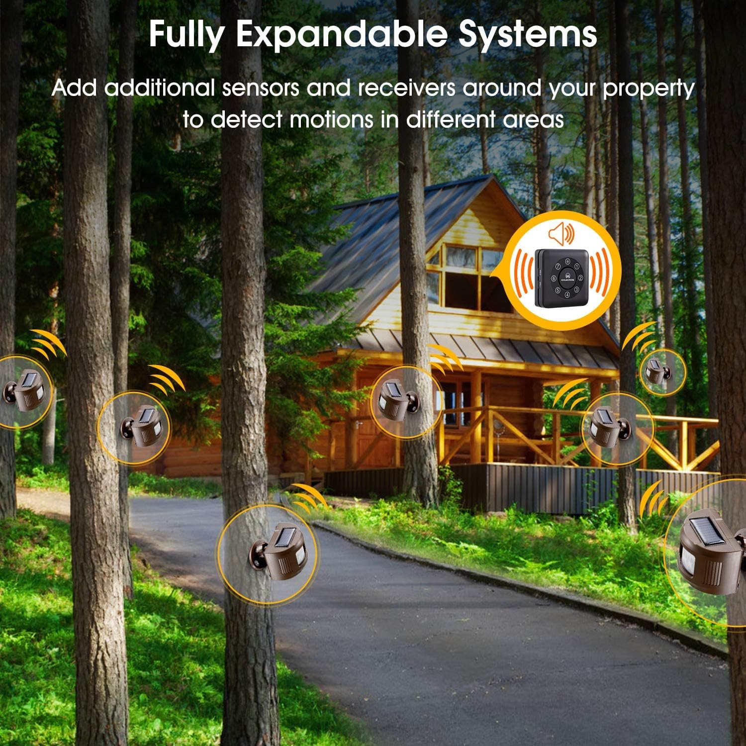 Solar Driveway Alarm Wireless Sensor System & Driveway Sensor Alert System Weatherproof Security Outdoor Motion Sensor & Detector