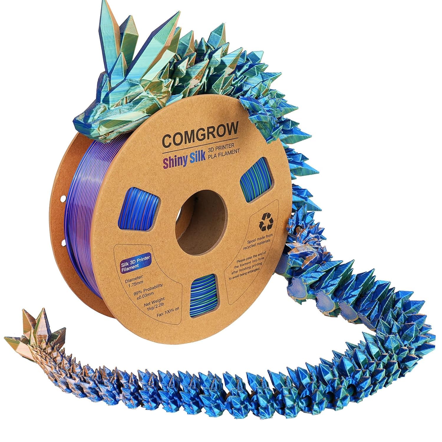 Comgrow Silk Shiny Blue Purple And Yellow 3D Printer Filament, Comgrow 3D Printing Materials Silk Pla 1.75Mm, 3D Printing Filame