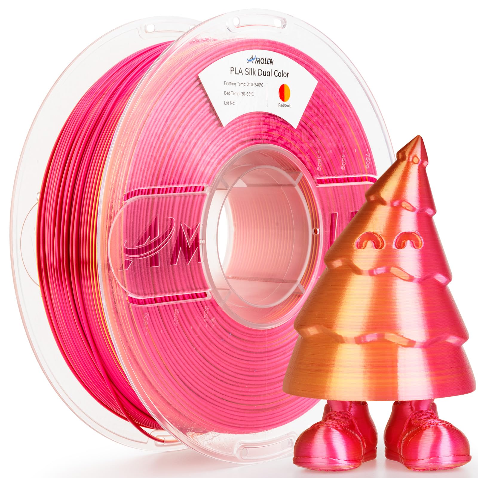 Amolen Silk Pla 3D Printer Filament, Dual Color Red Gold Pla 1.75Mm, Shiny Color Change Filament 3D Printing Pla Filament For Mo