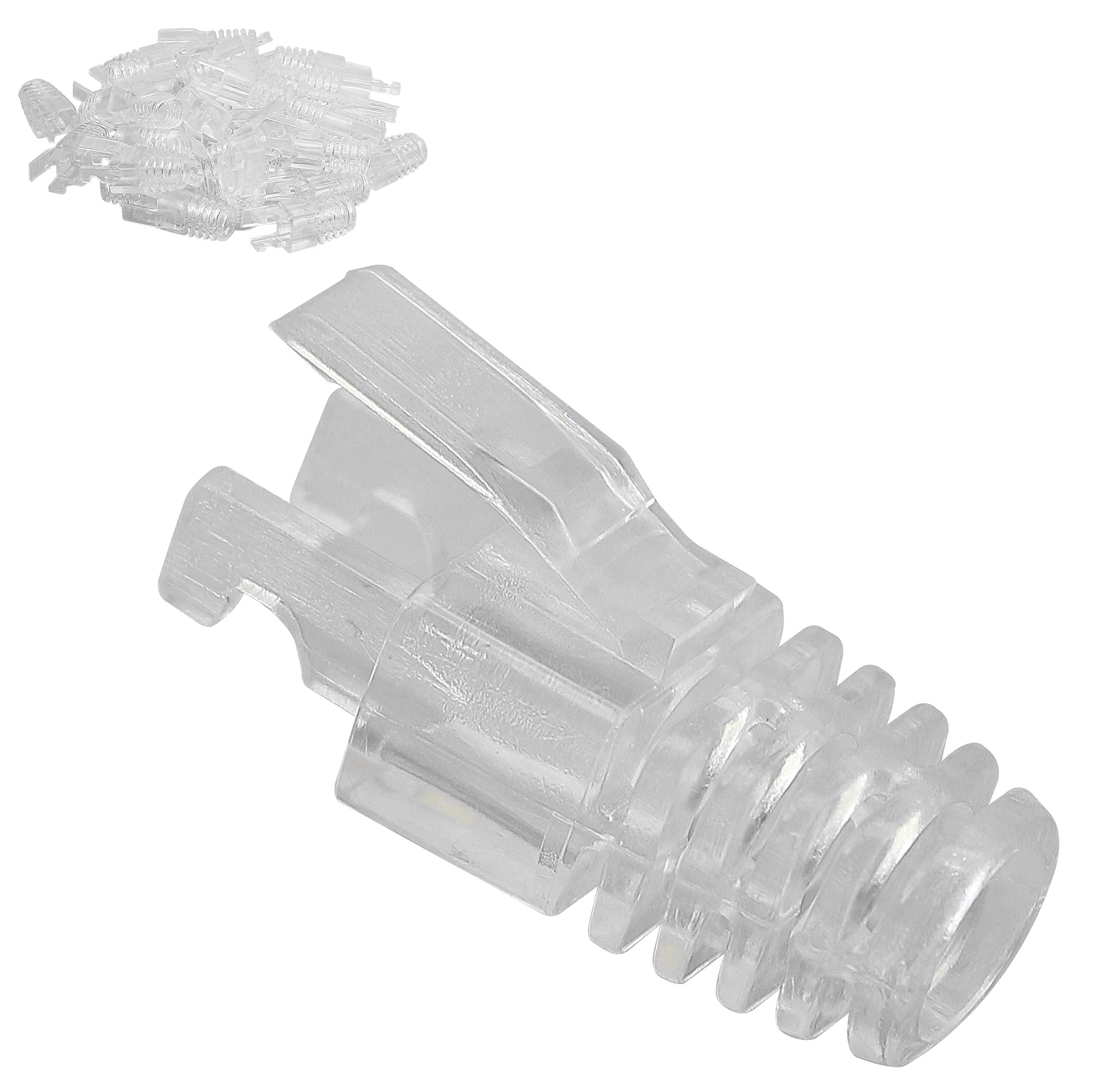 Gelrhonr 100 Pcs Rj45 Cat6 Strain Relief Boots Connector For Standard Cat6 Cat6A Ethernet Cable Lan Cable Connector Boot Cover For Various Diameter Lan Cable Clear