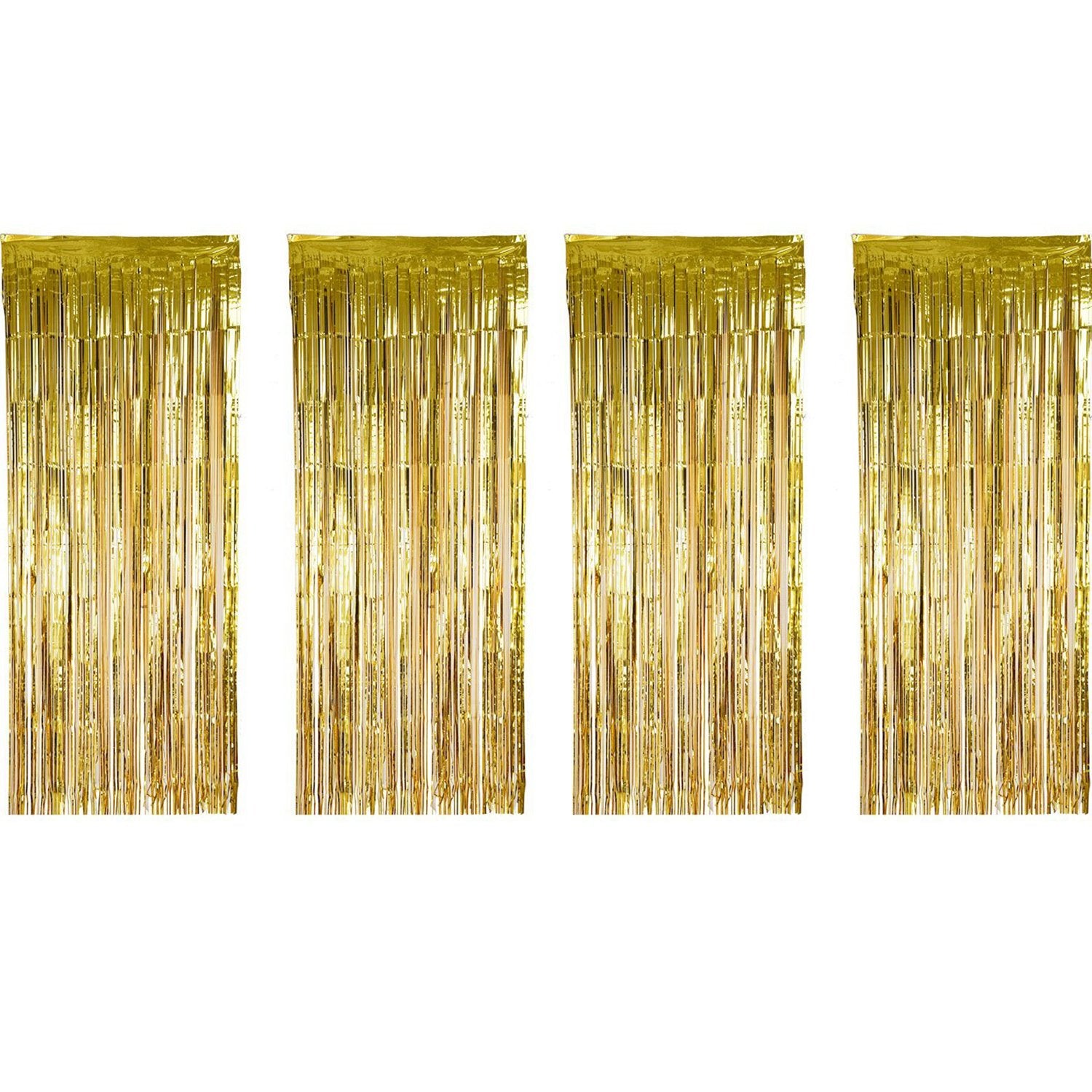 4 Pack Foil Curtains Metallic Fringe Curtains Shimmer Curtain For Birthday Wedding Disco Party Decorations (Gold)