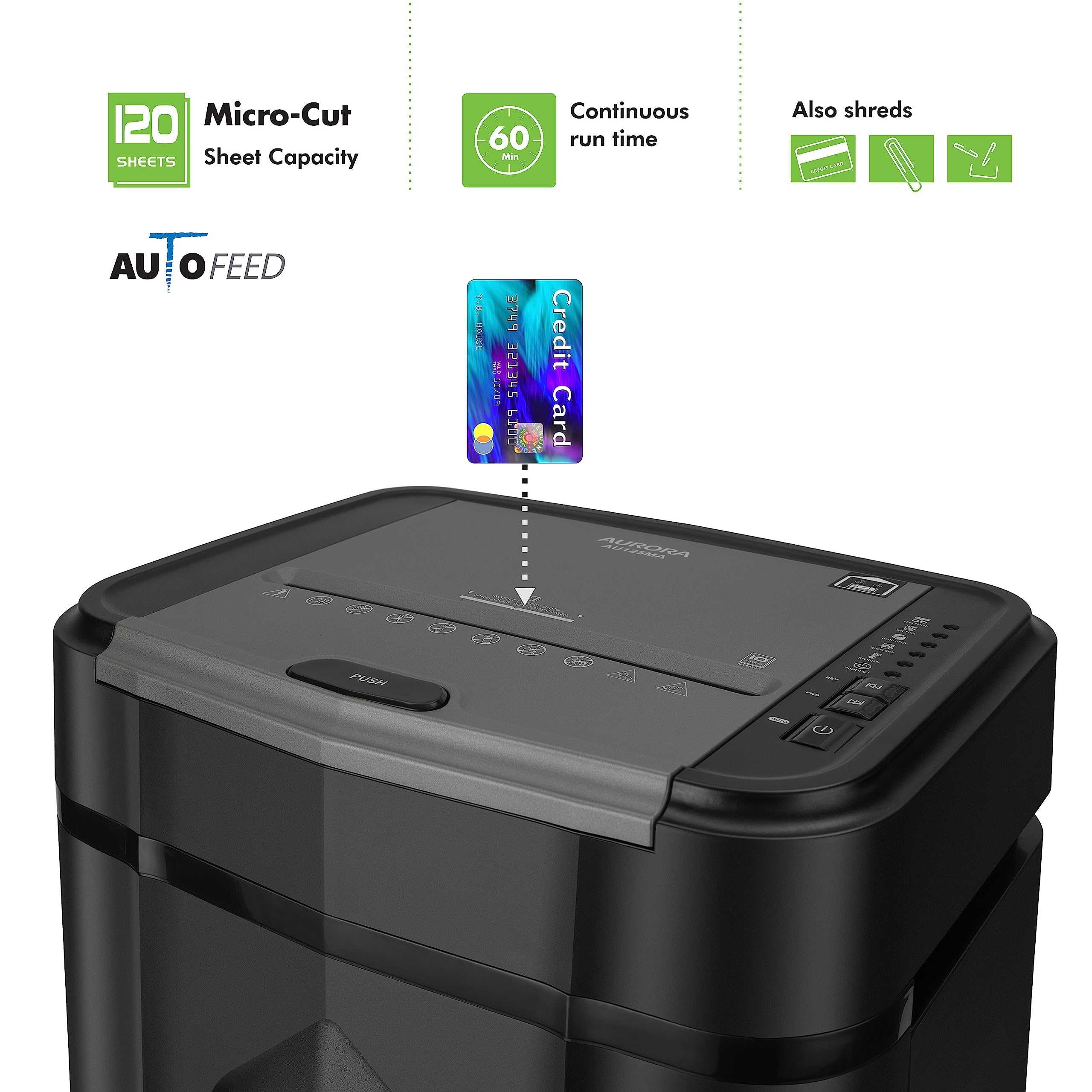 Aurora Professional Grade Au125Ma 120-Sheet Auto Feed High-Security Micro-Cut Paper Shredder/60 Minutes/Security Level P-5