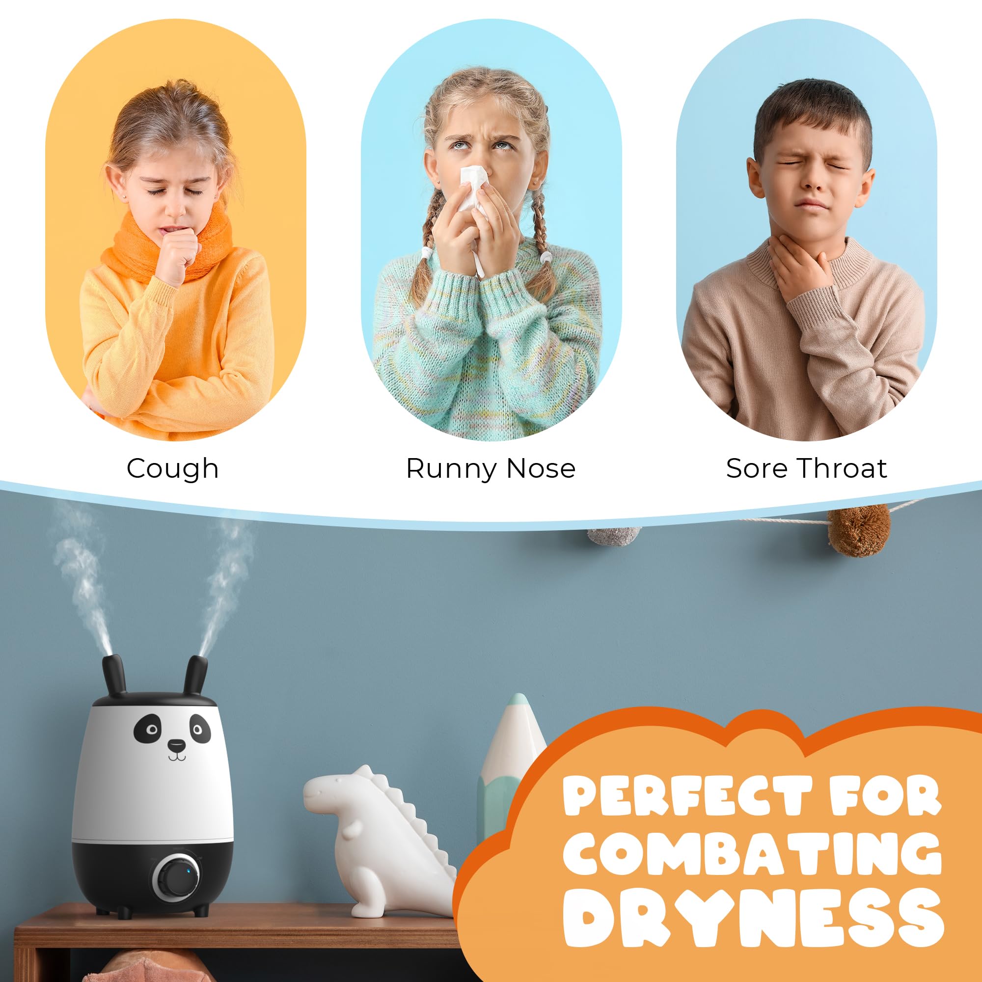 Everlasting Comfort Panda Baby Humidifier, 2.5L Top Fill Whisper Quiet Humidifier For Baby Nursery & Kids Bedroom, Easy Clean &