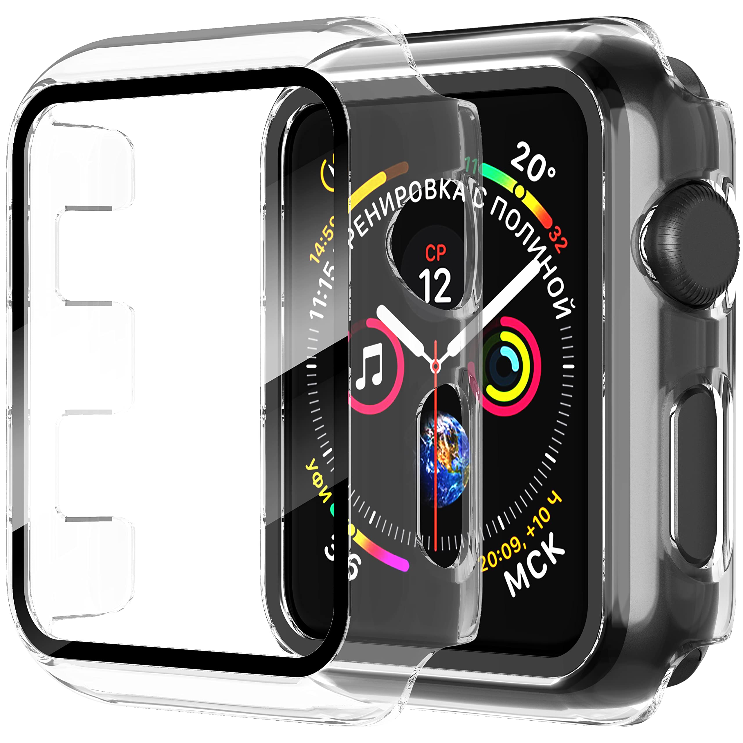 Diruite 2 Pack For Apple Watch Series 8/7/6/5/4/3/2/1 42Mm Screen Protector Case,All Around Tempered Glass Screen Protector Case