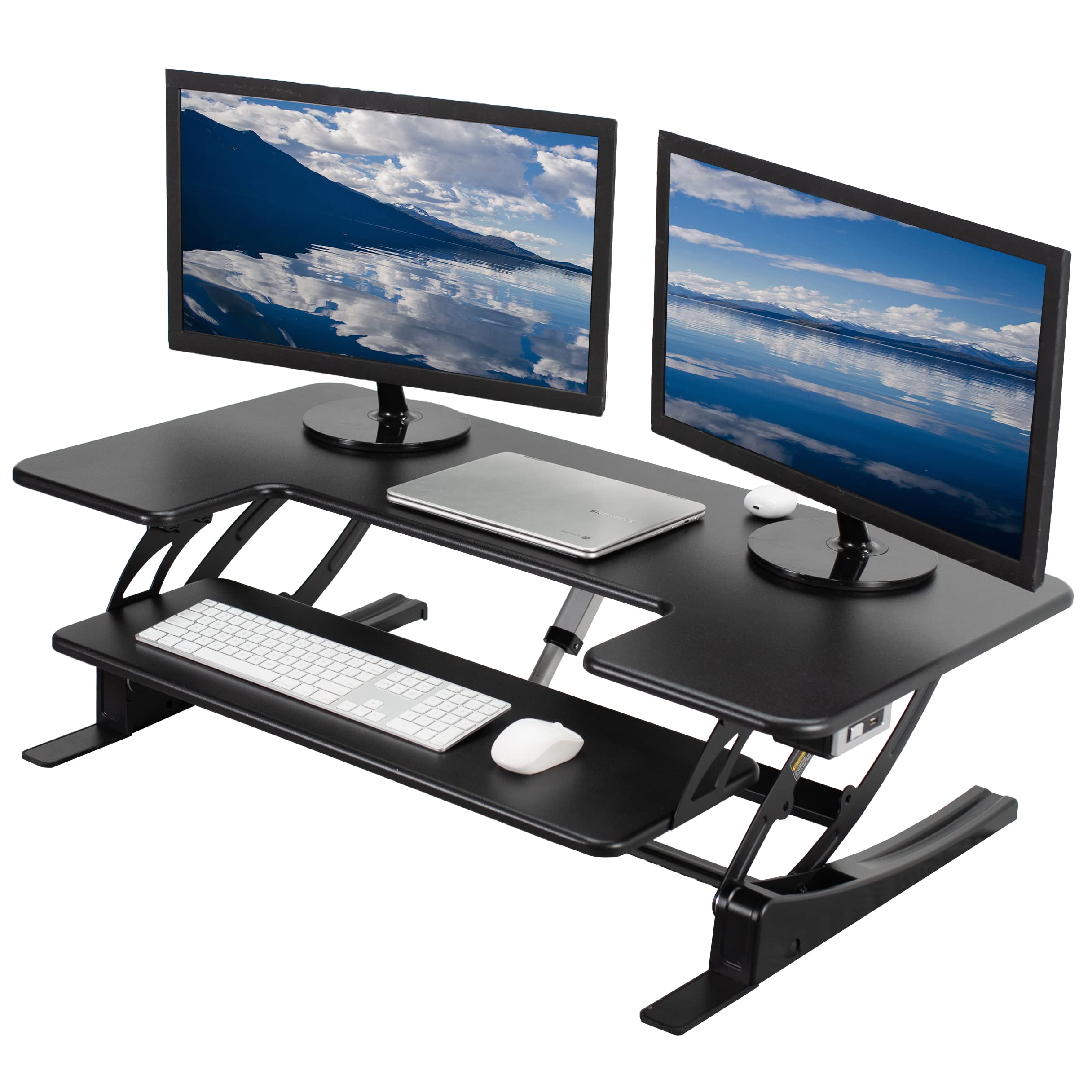 VIVO 42 inch Electric Height Adjustable Stand Up Desk Converter, VE Series, Sit to Stand Tabletop Dual Monitor Riser with USB Port, Black, DESK V000VLE